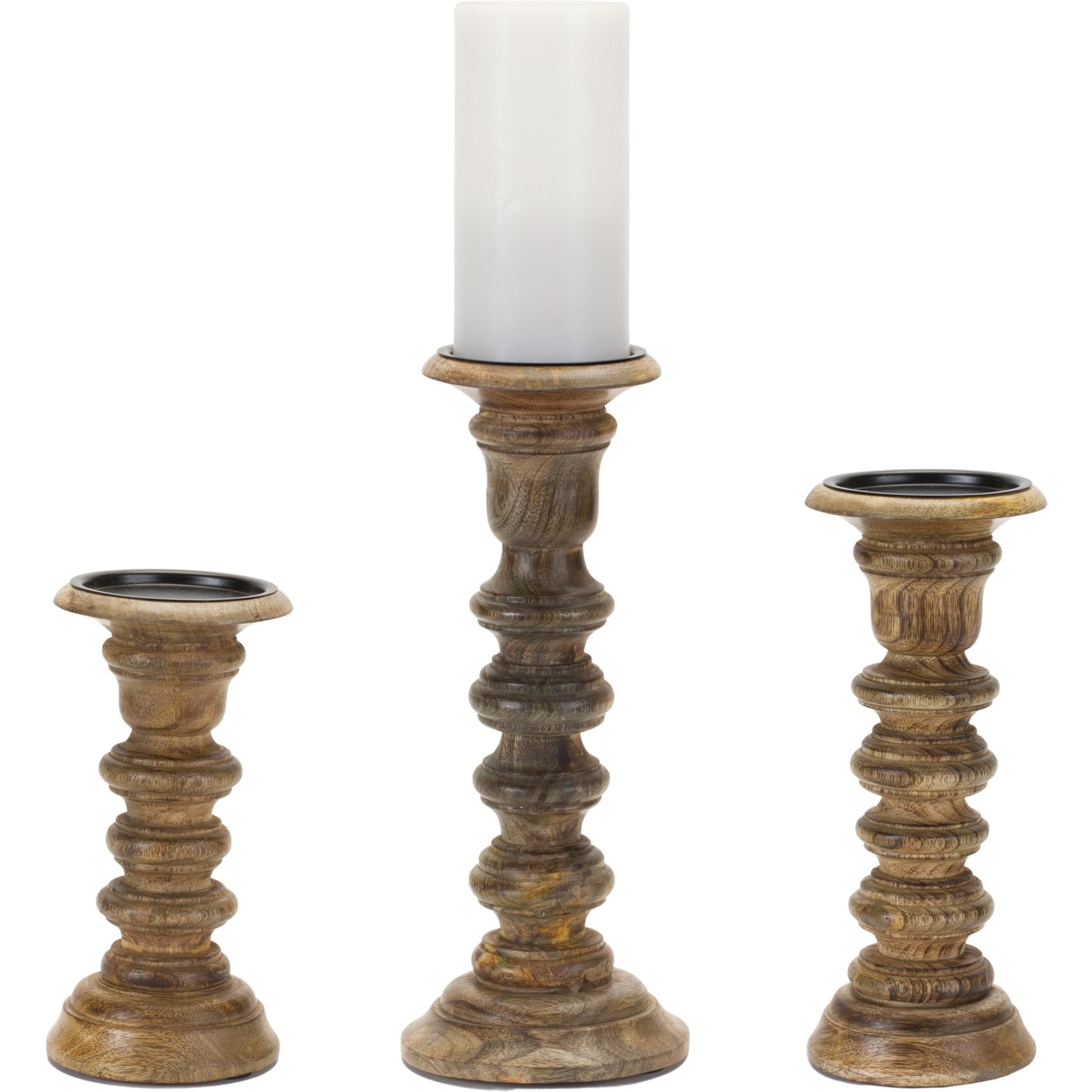 Natural Mango Wood Candle Holder (Set of 3)