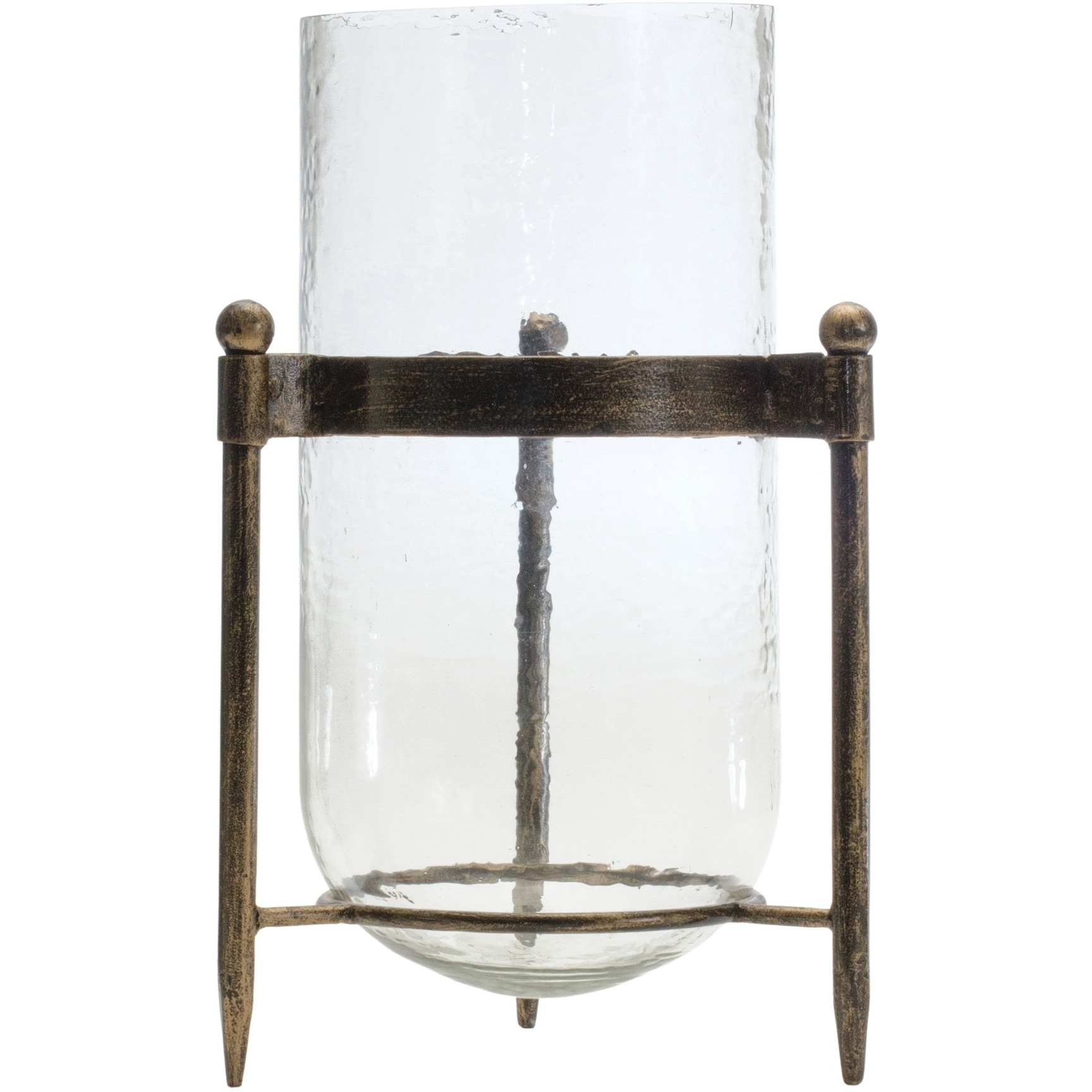 Glass Hurricane Candle Holder in Metal Stand 13.5&quotH