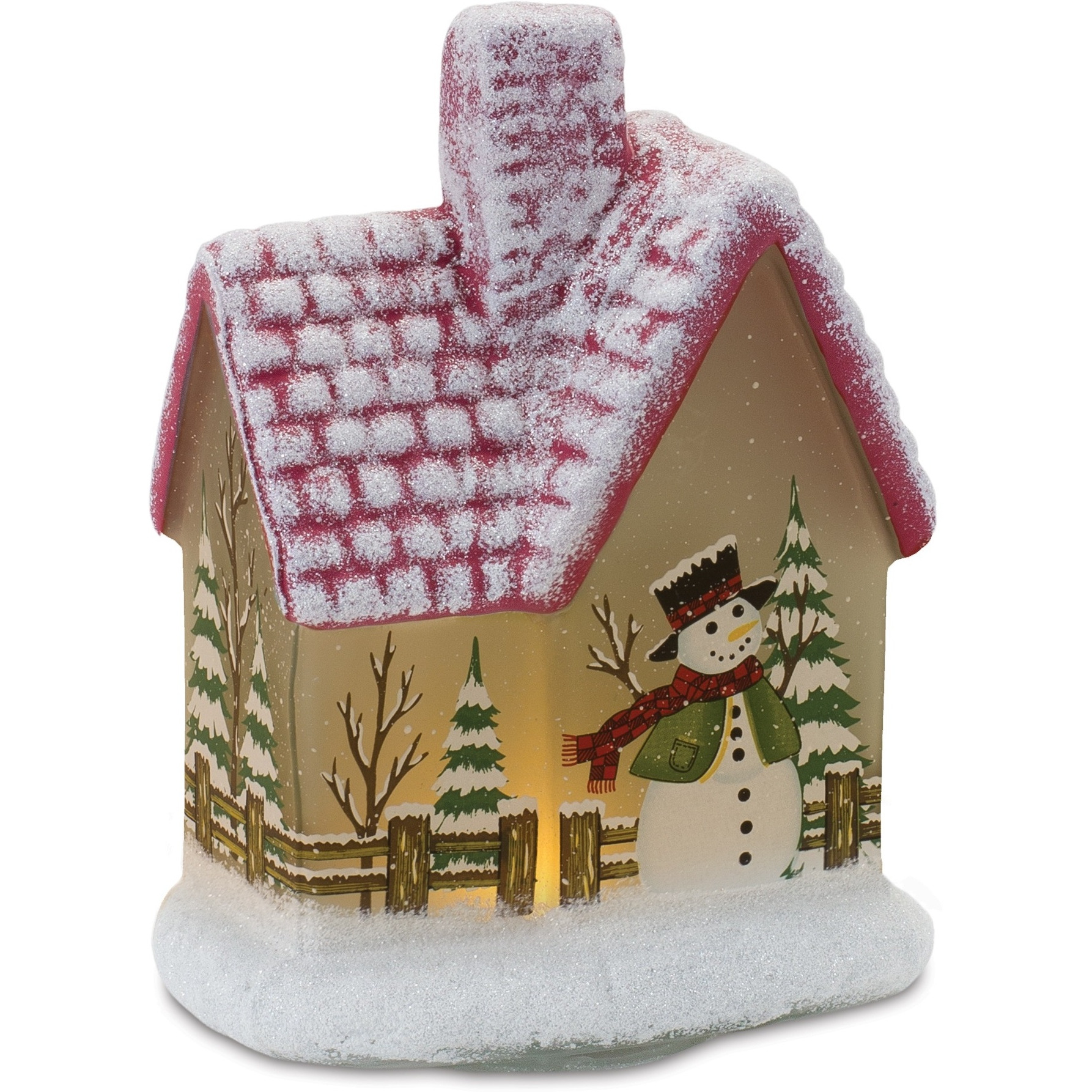 LED Lighted House with Snowman (Set of 2)
