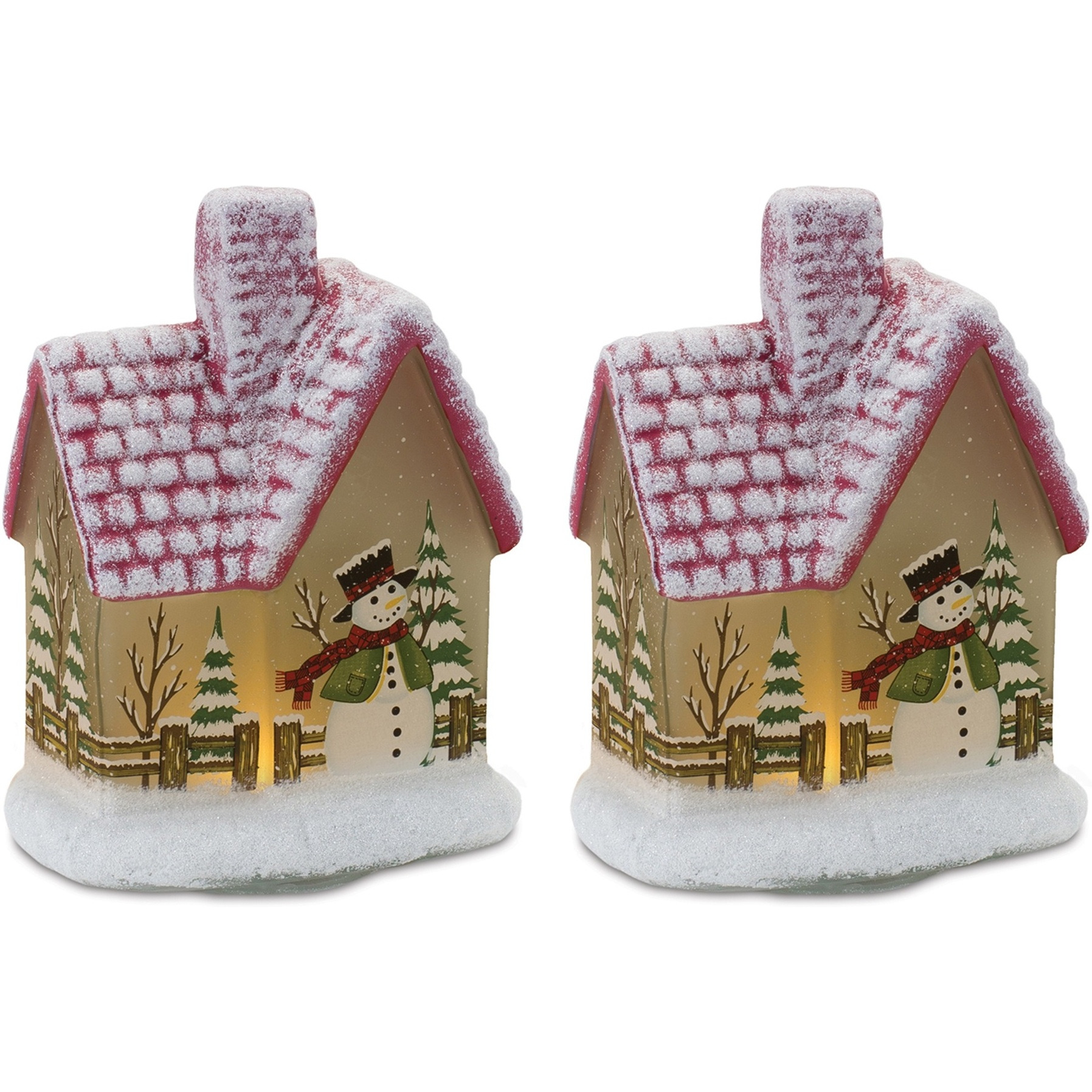 LED Lighted House with Snowman (Set of 2)