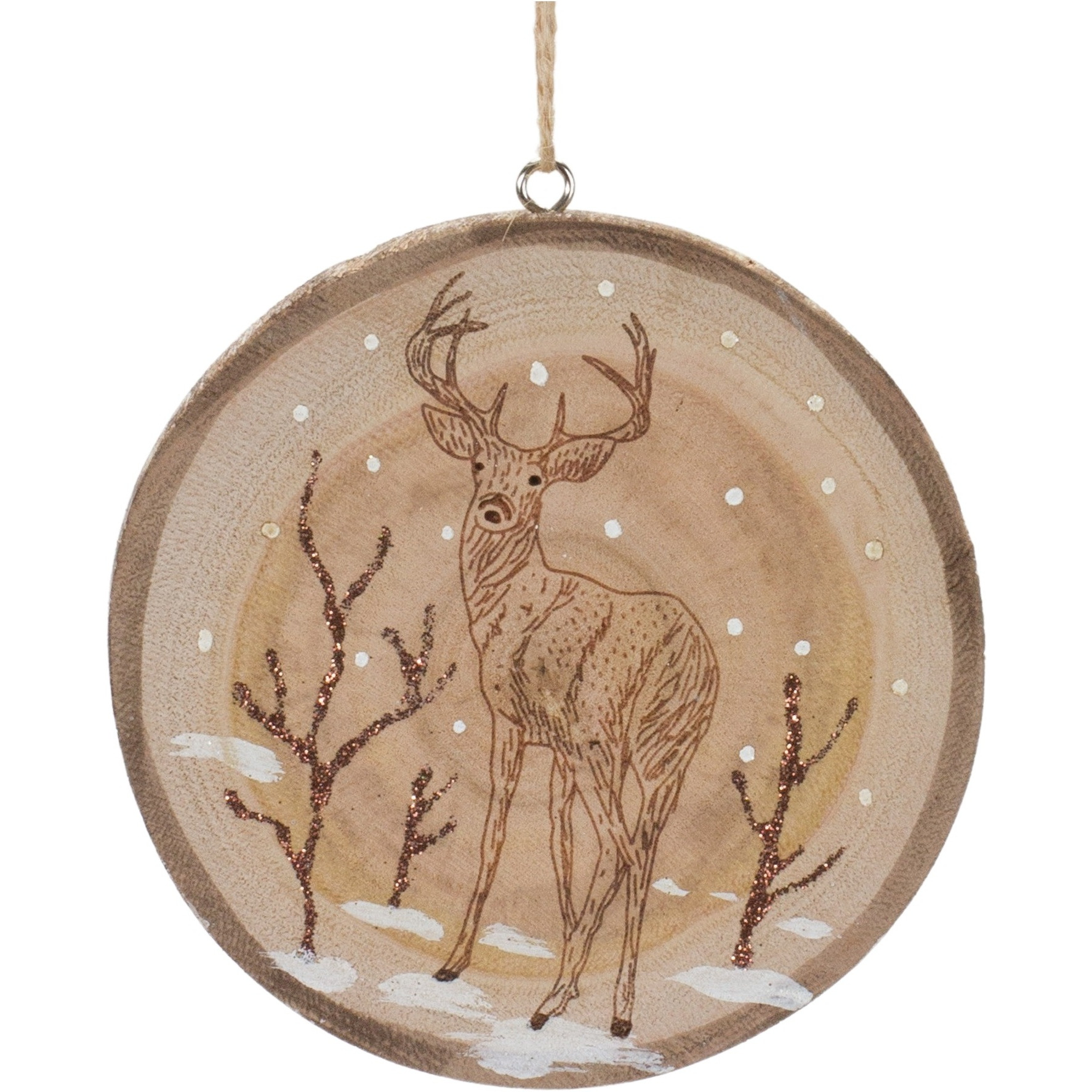 Wood Deer Tree Disc Ornament (Set of 12)