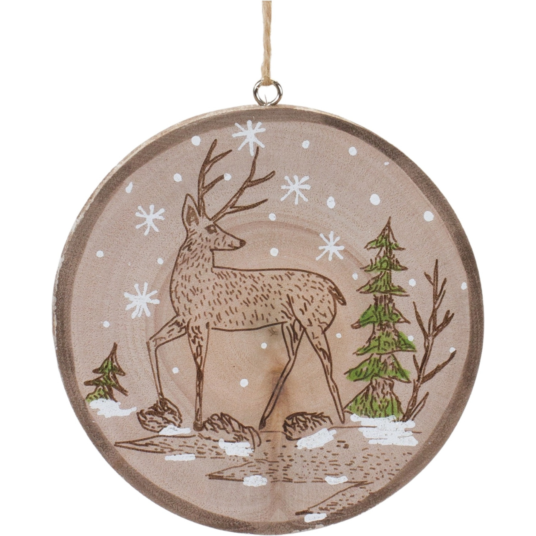 Wood Deer Tree Disc Ornament (Set of 12)
