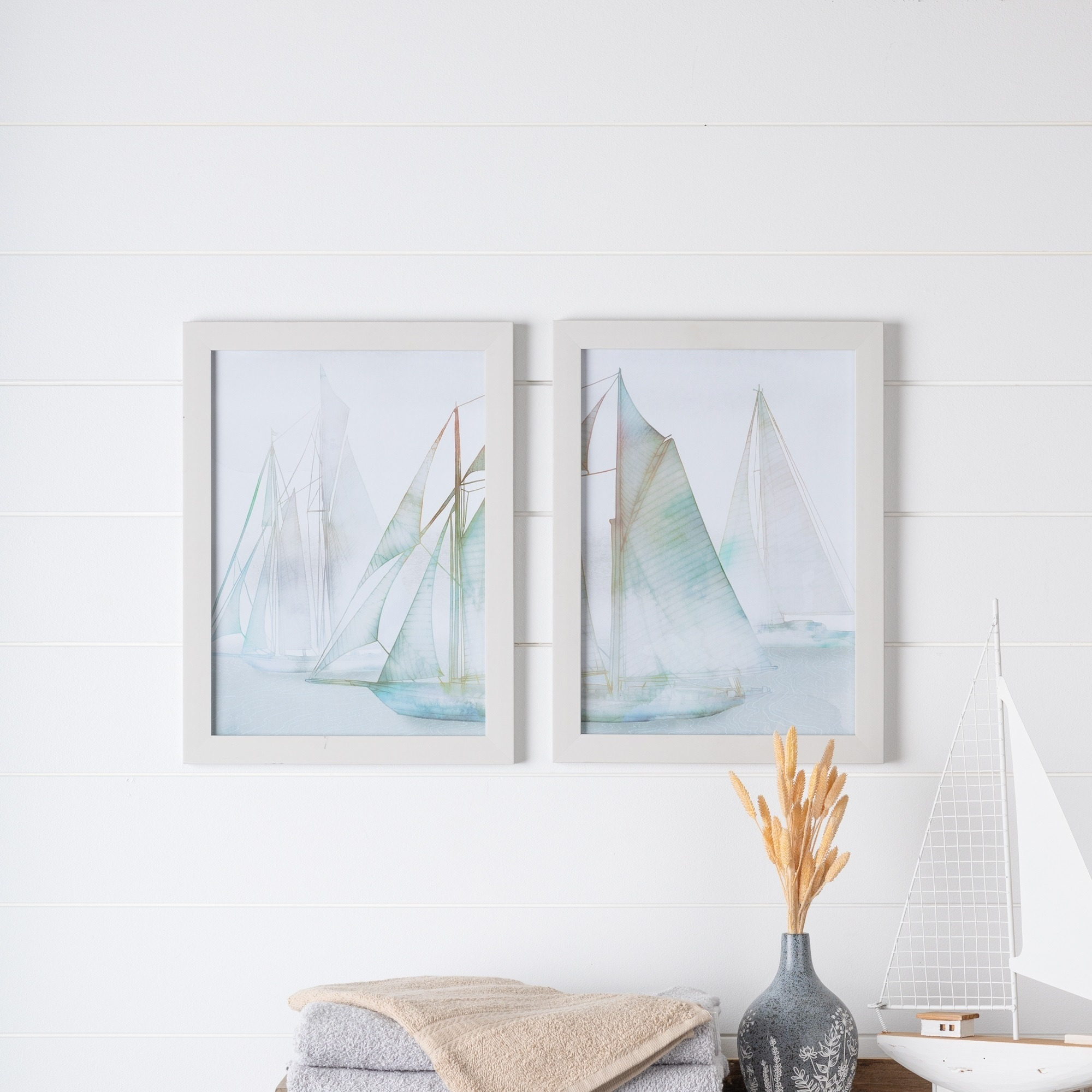 Framed Watercolor Sailboat Print (Set of 2)