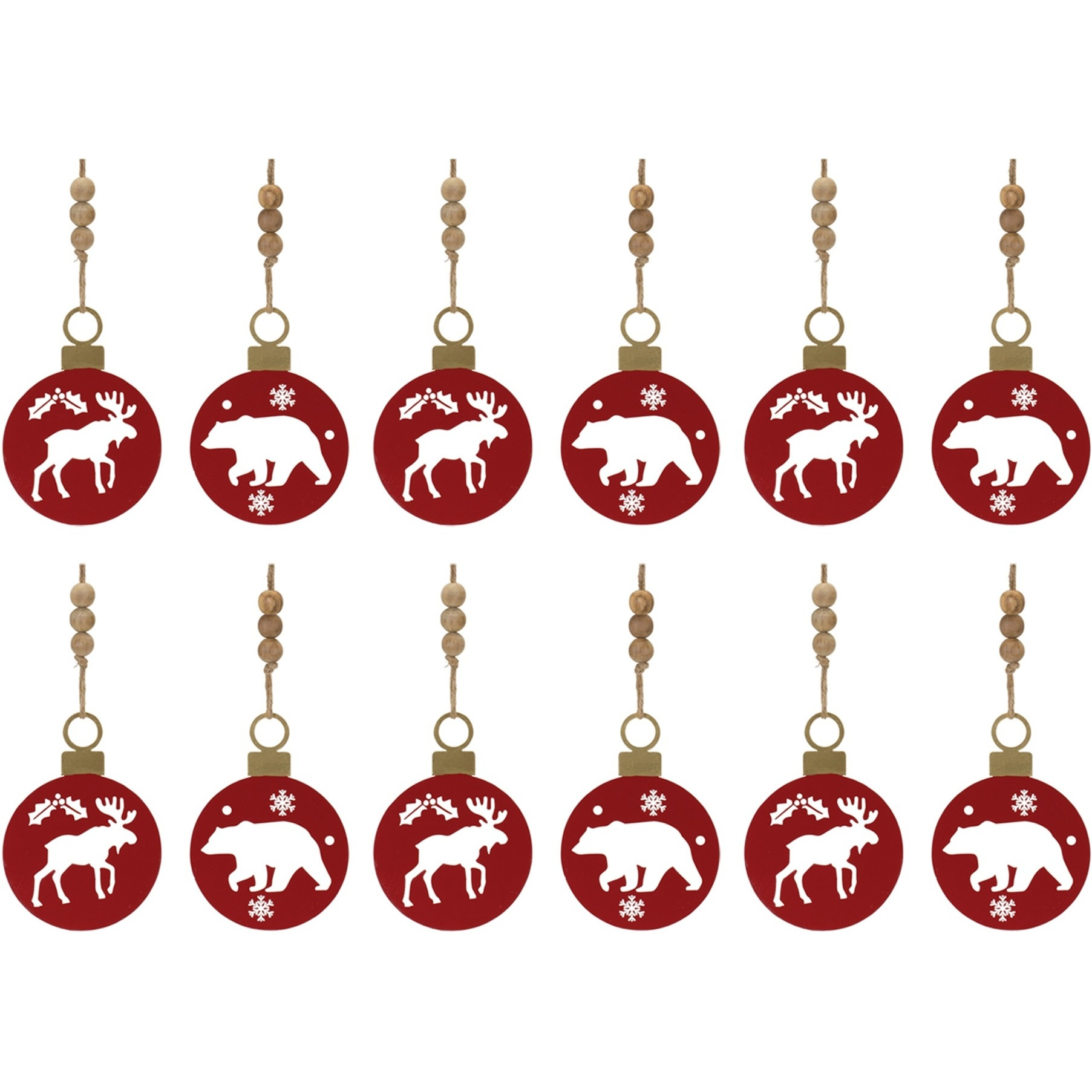 Metal Cut Out Bear and Moose Ornament (Set of 12)
