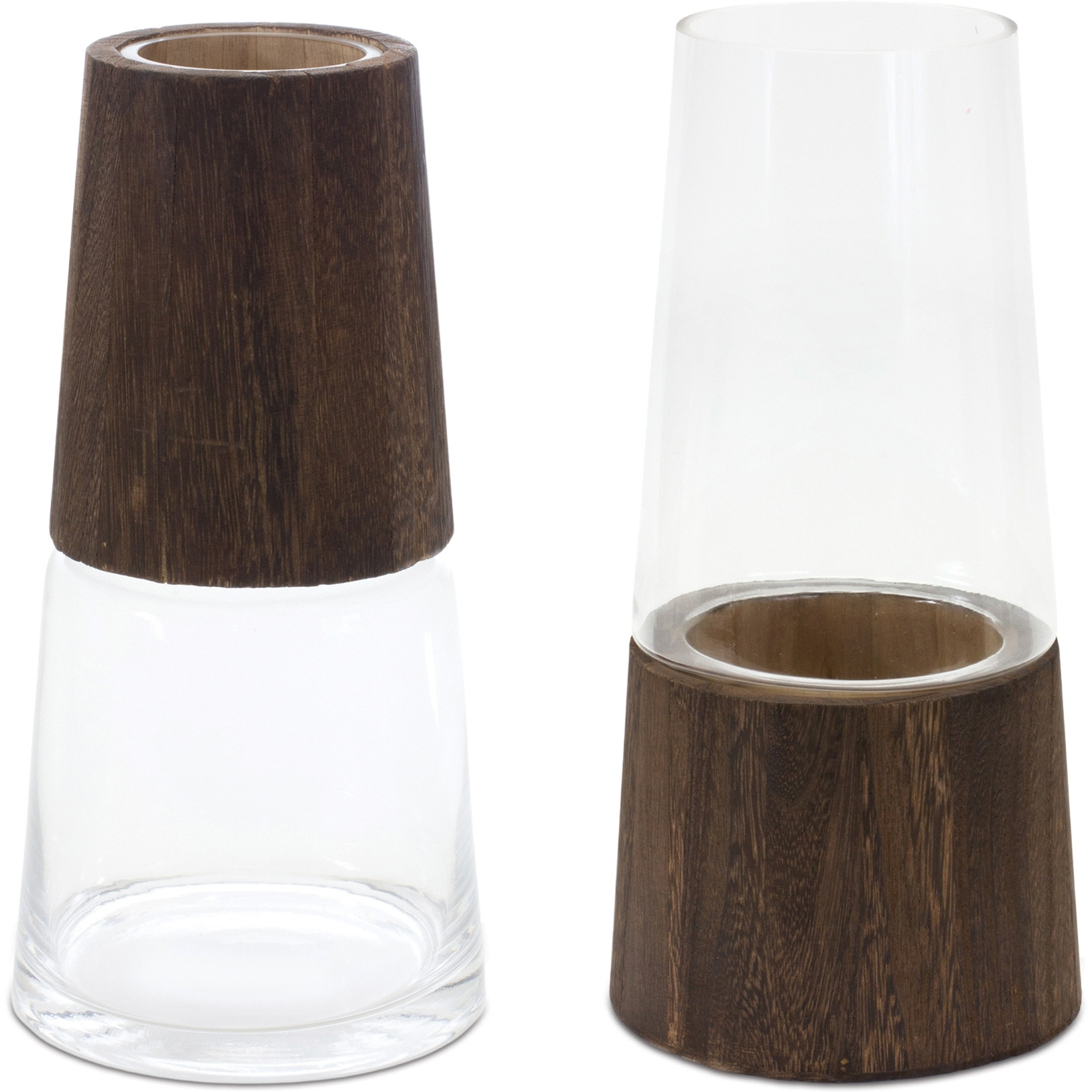 Tapered Glass Vase with Wood Accent (Set of 2)