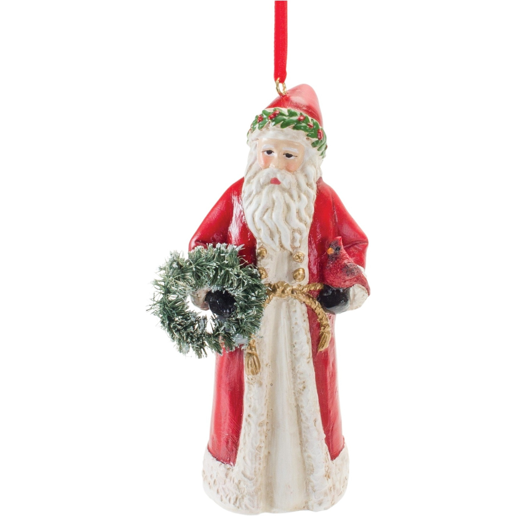 Santa with Cardinal Bird Ornament (Set of 6)
