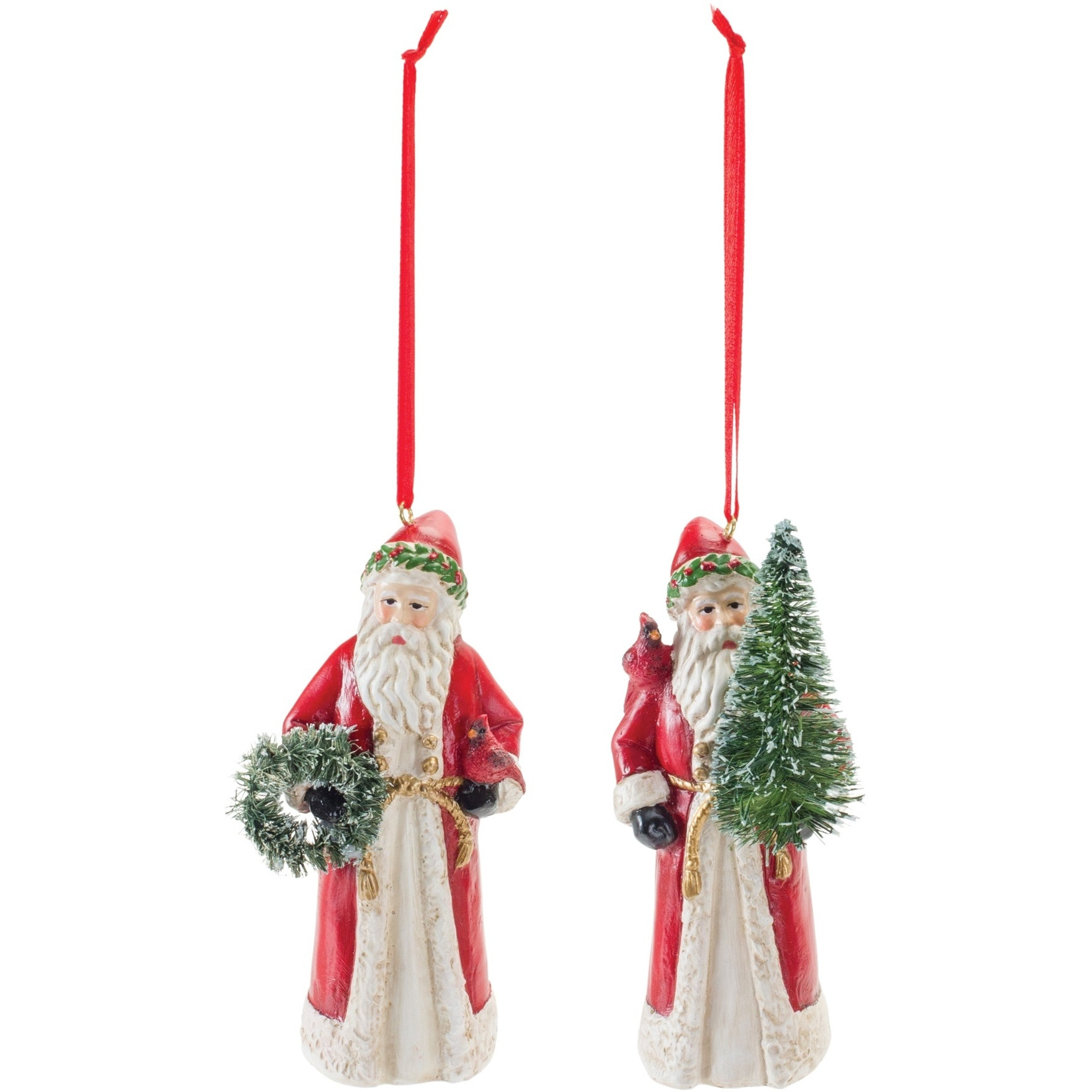 Santa with Cardinal Bird Ornament (Set of 6)