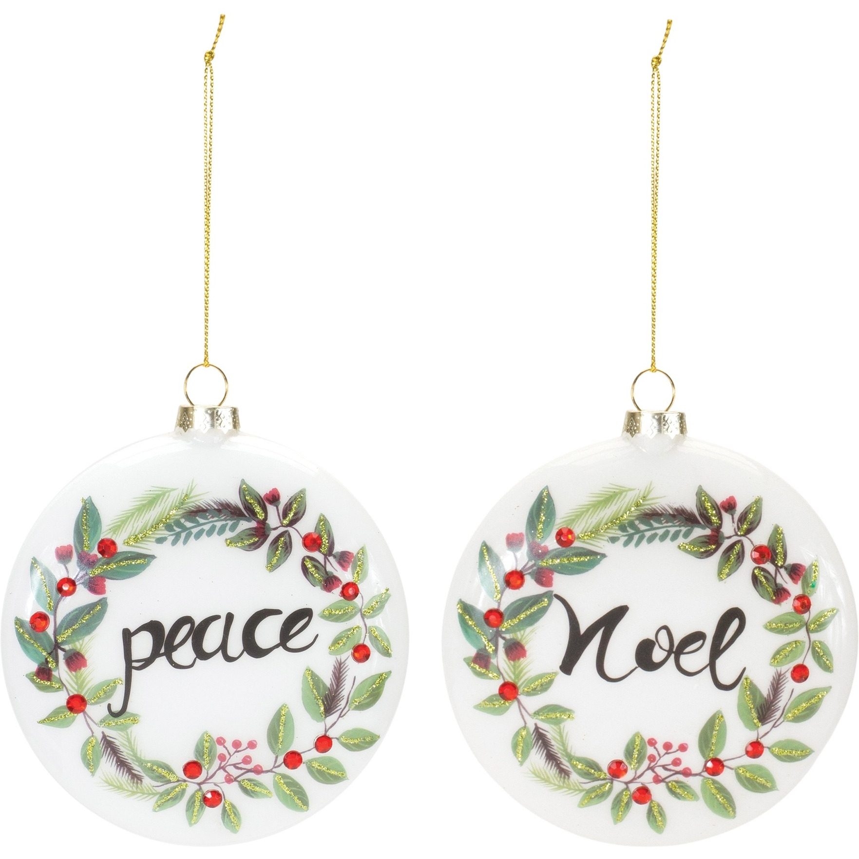 Peace and Noel Wreath Disc Ornament (Set of 12)
