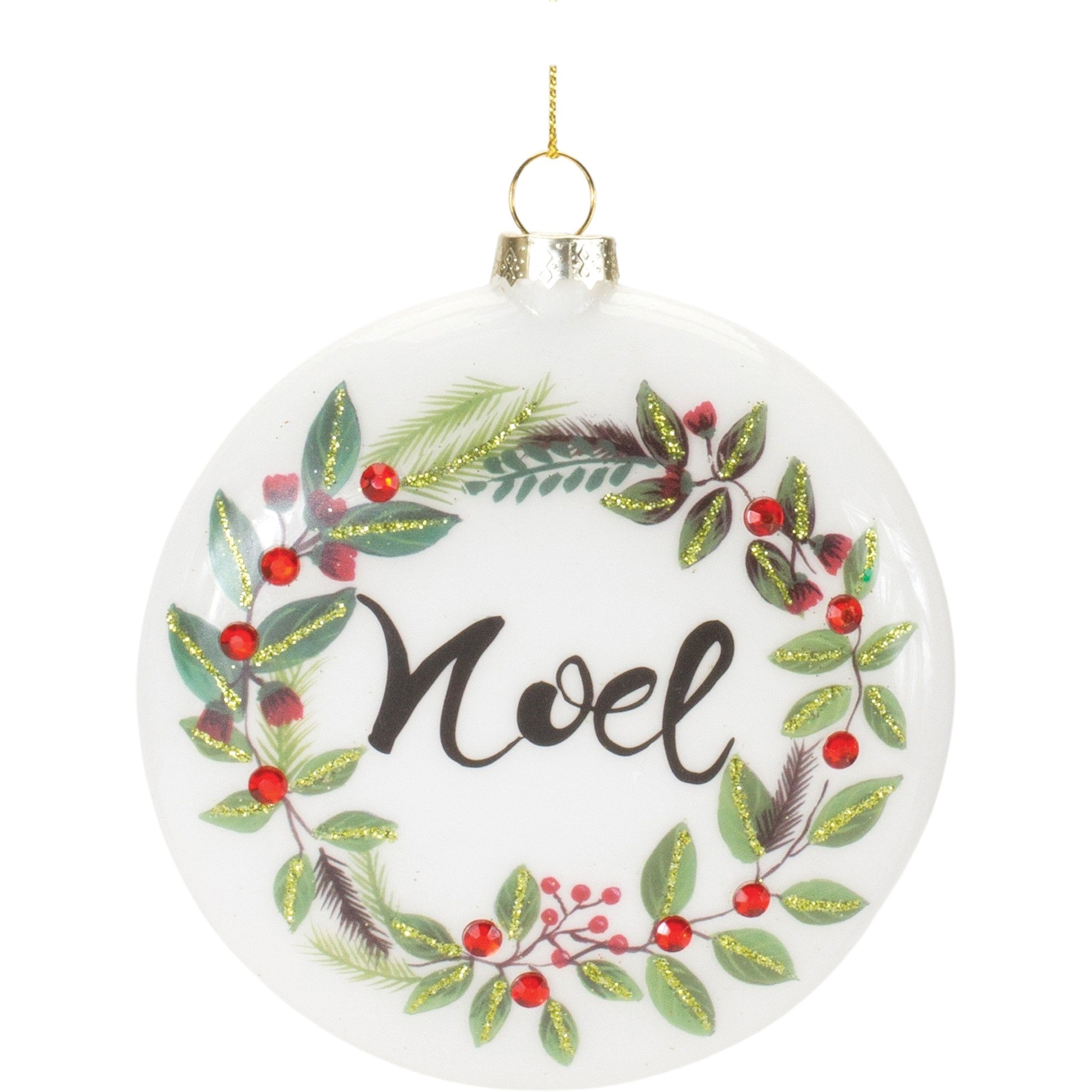 Peace and Noel Wreath Disc Ornament (Set of 12)