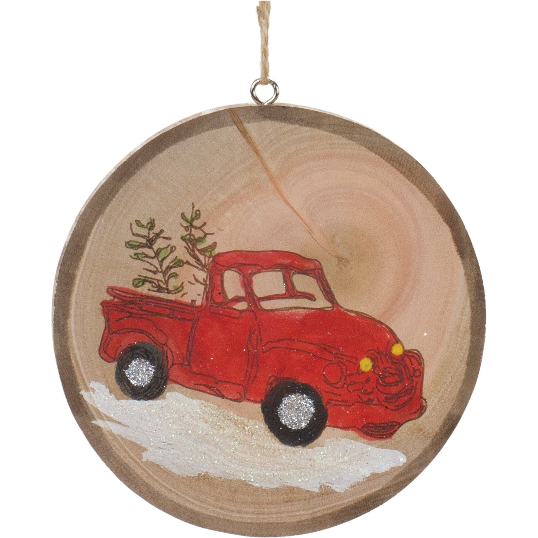 Wood Farm Tree Disc Ornament (Set of 12)