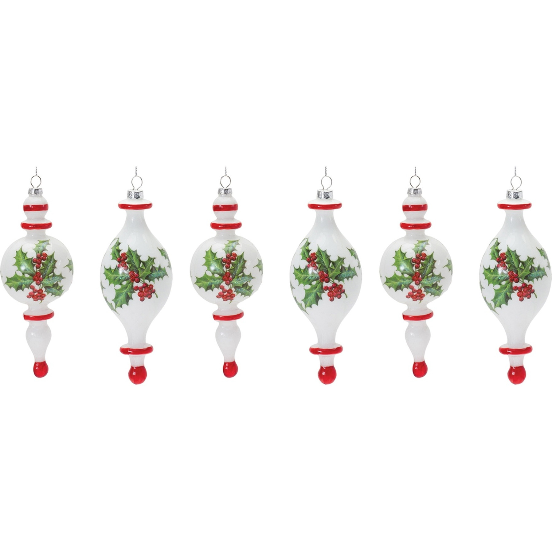 Holly Finial Drop Ornament (Set of 6)