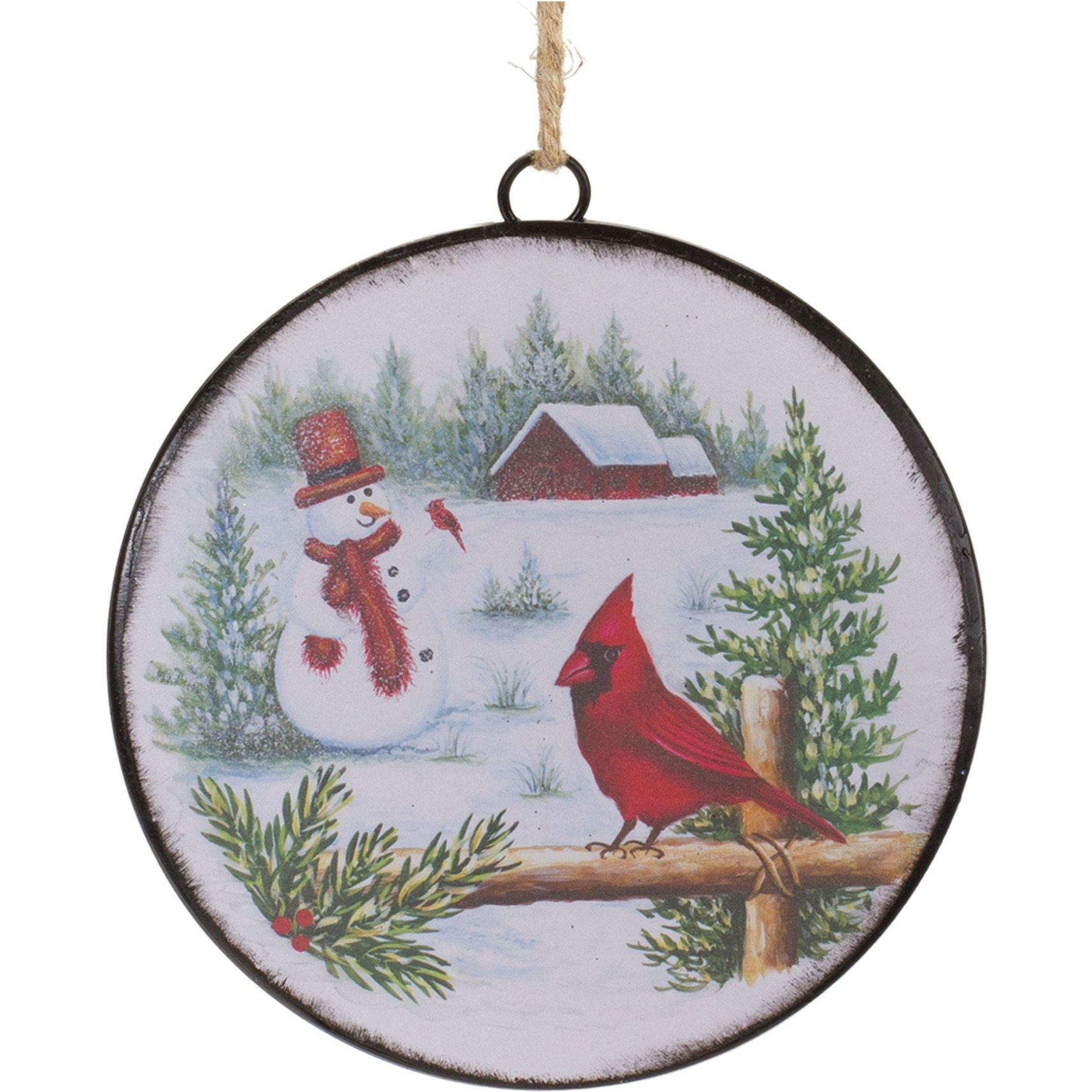 Woodland Snowman Disc Ornament (Set of 12)