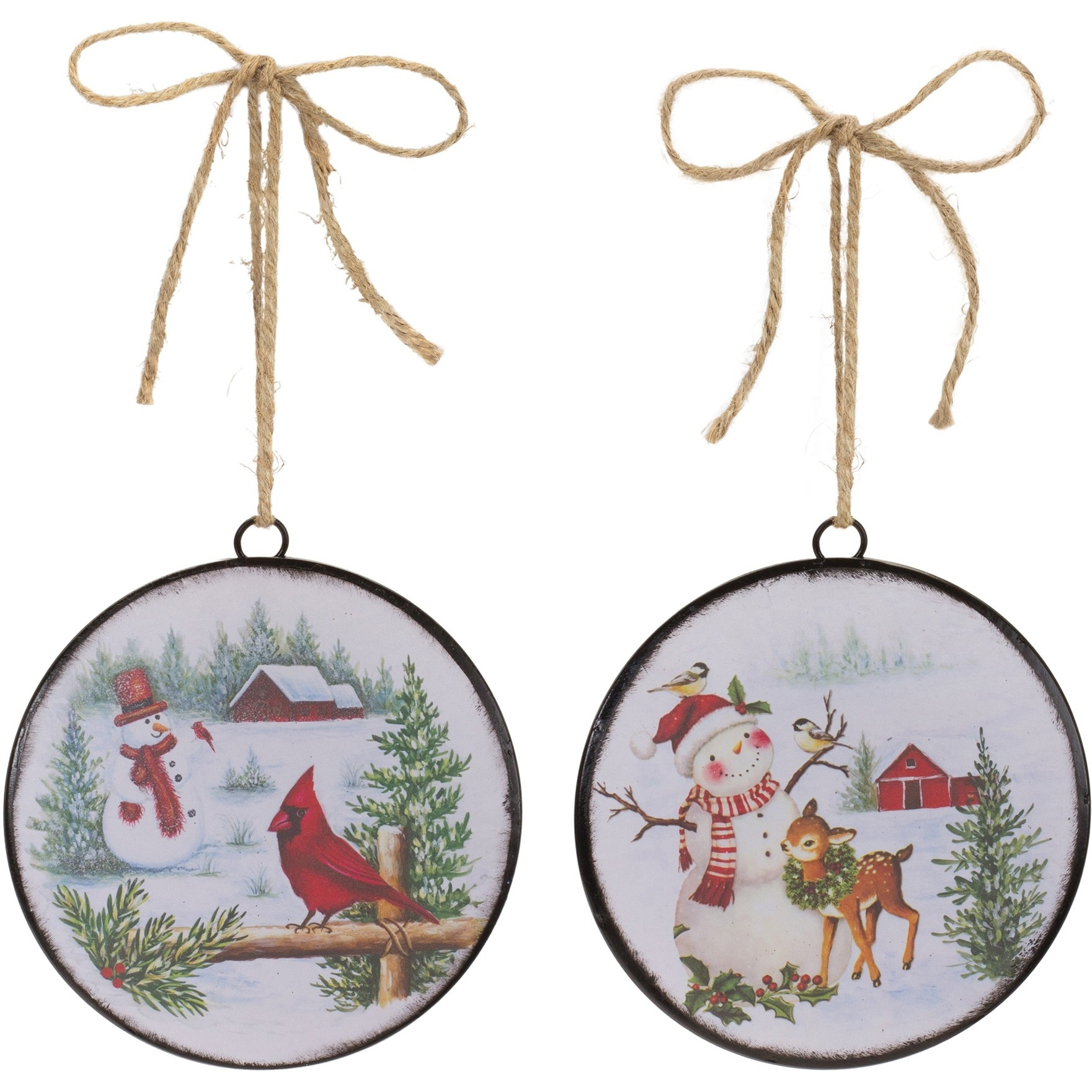 Woodland Snowman Disc Ornament (Set of 12)