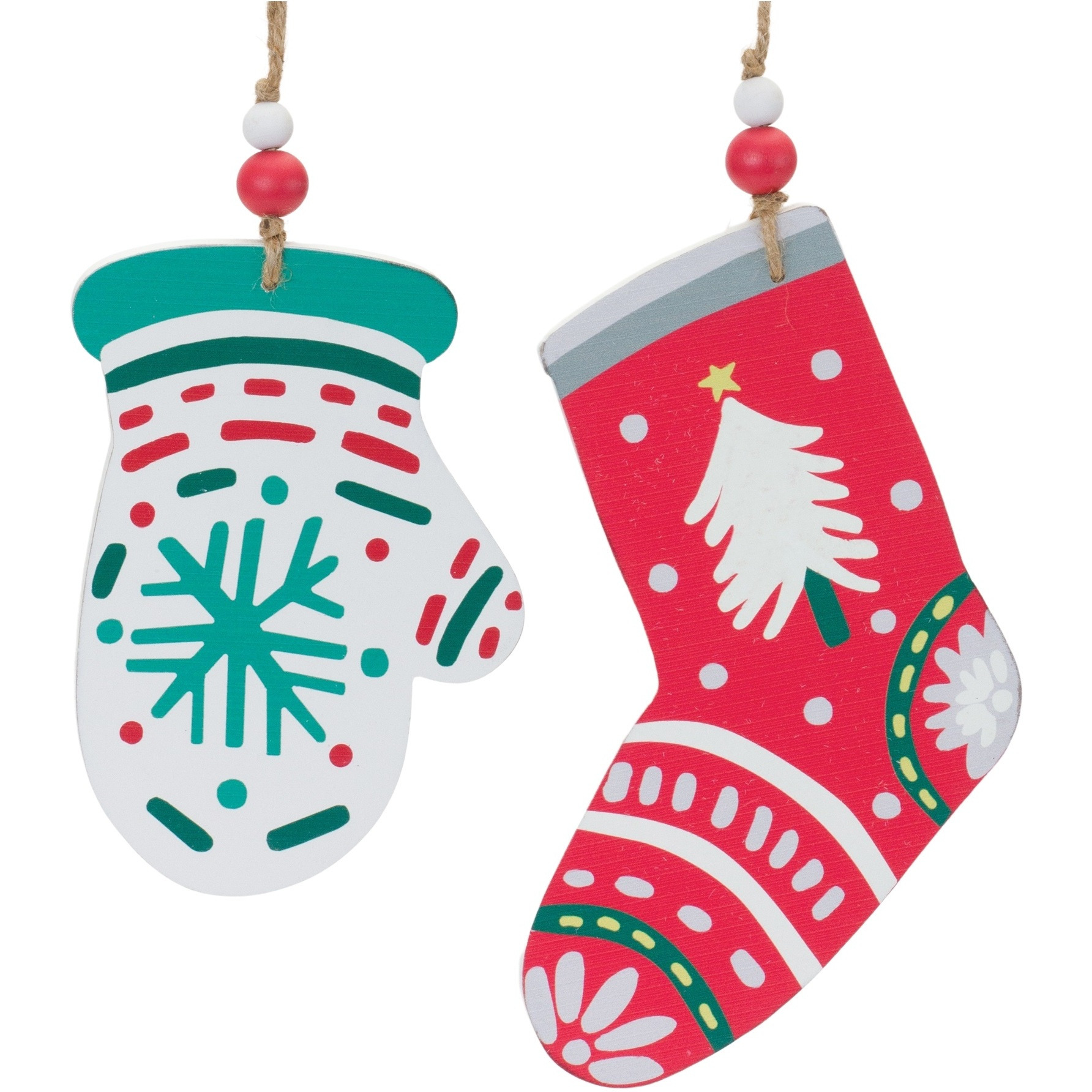 Wood Mitten and Stocking Ornaments (Set of 12)