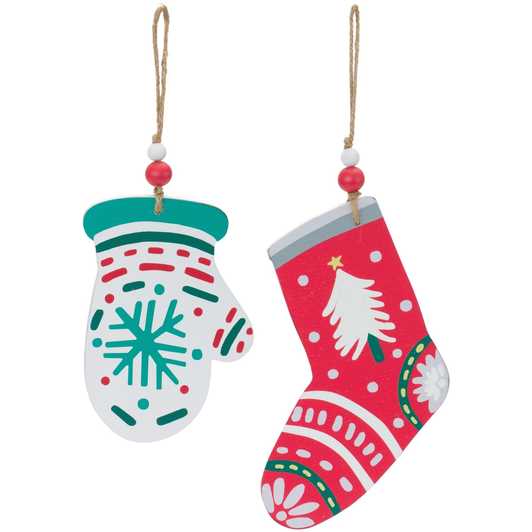 Wood Mitten and Stocking Ornaments (Set of 12)