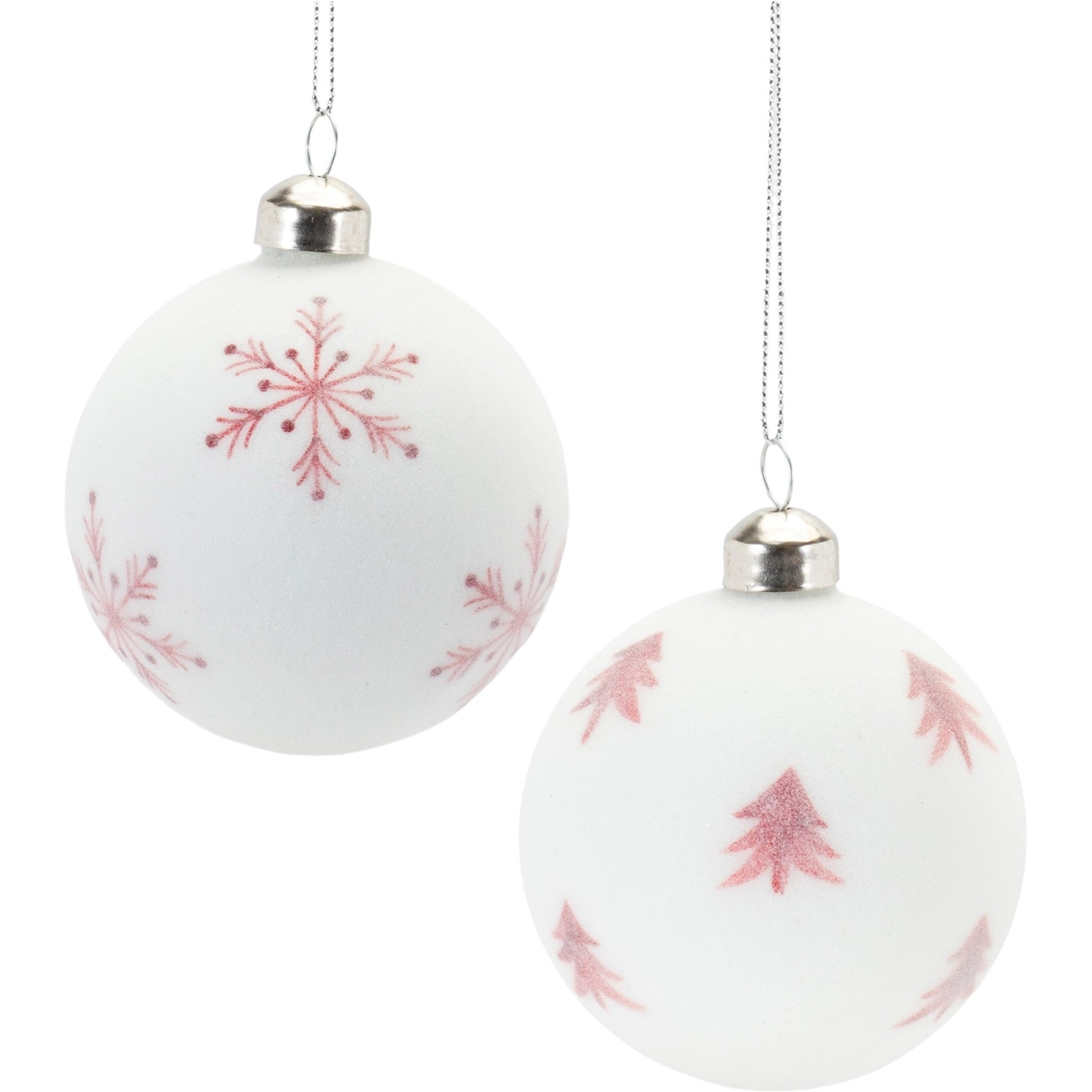 Frosted Snowflake and Tree Ball Ornament (Set of 12)