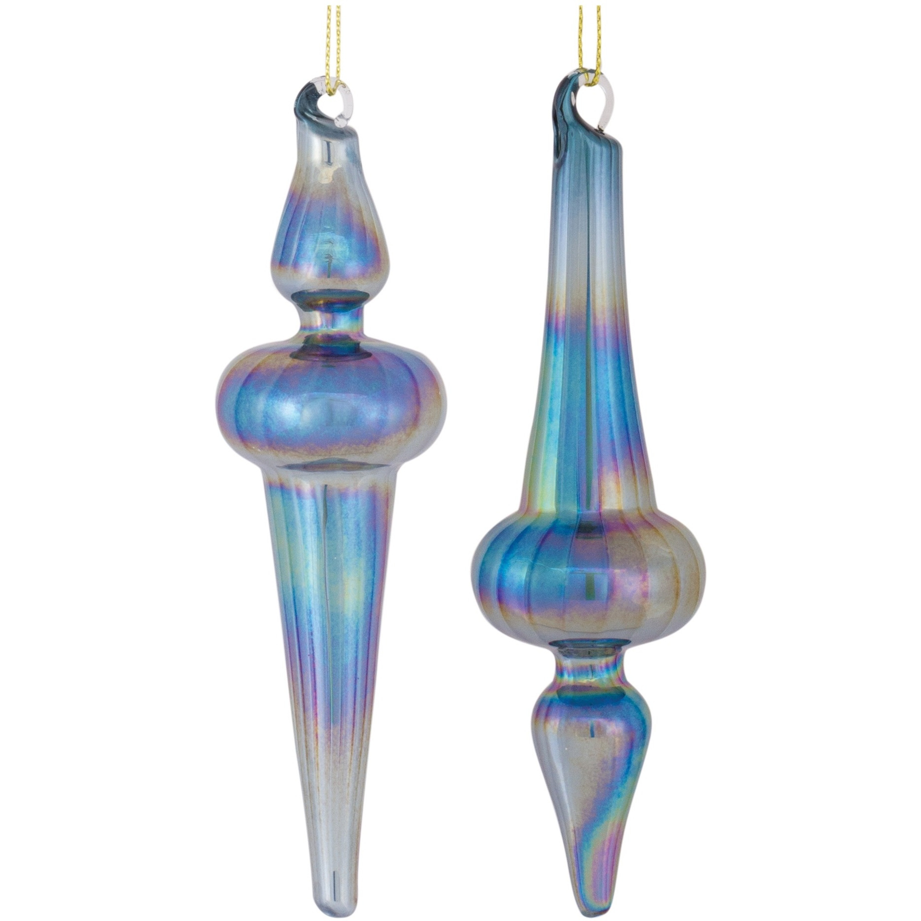 Irredescent Glass Finial Drop Ornament (Set of 12)