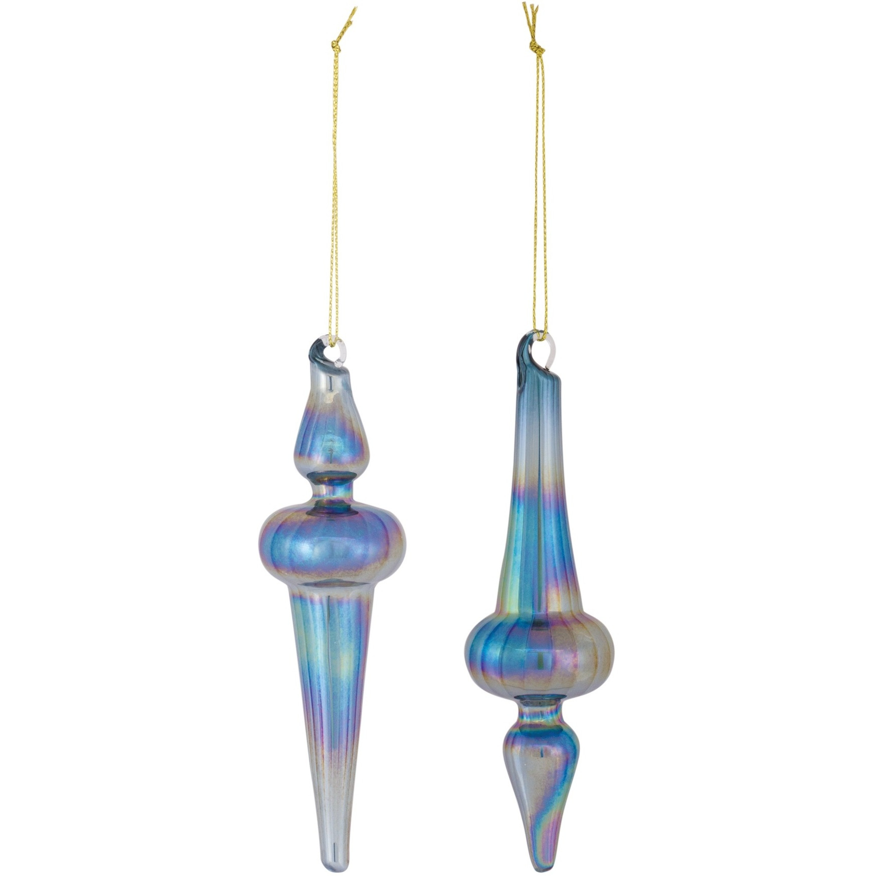 Irredescent Glass Finial Drop Ornament (Set of 12)
