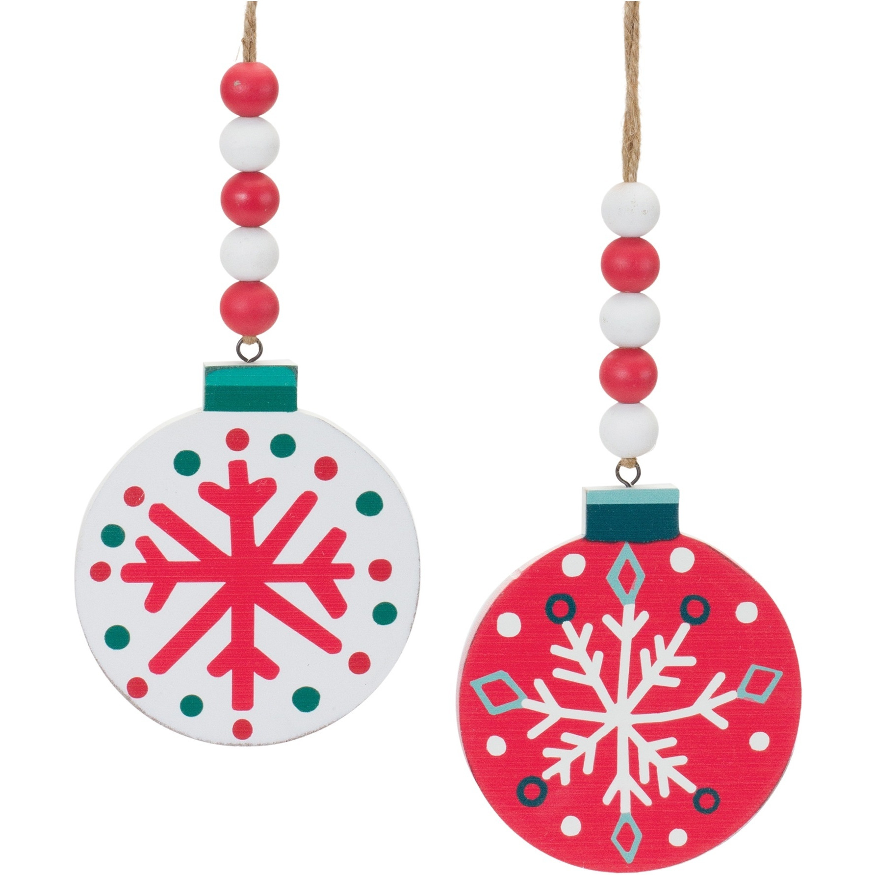Wood Beaded Snowflake Ornament (Set of 12)