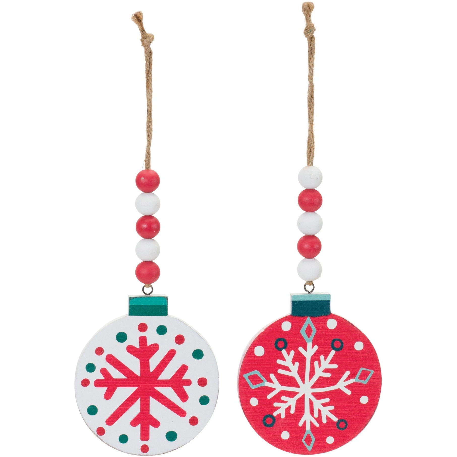 Wood Beaded Snowflake Ornament (Set of 12)