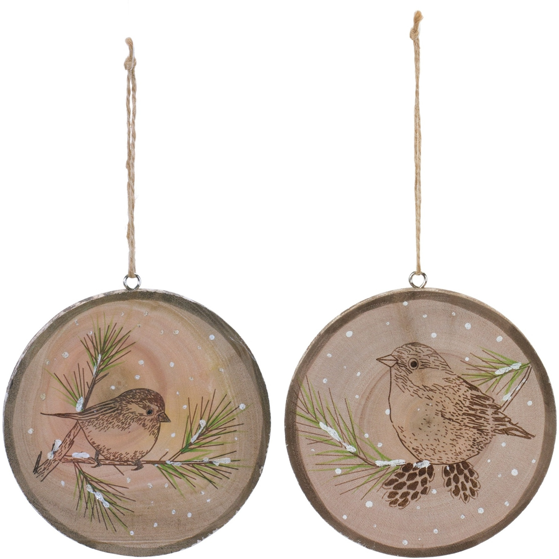 Wood Bird Tree Disc Ornament (Set of 12)