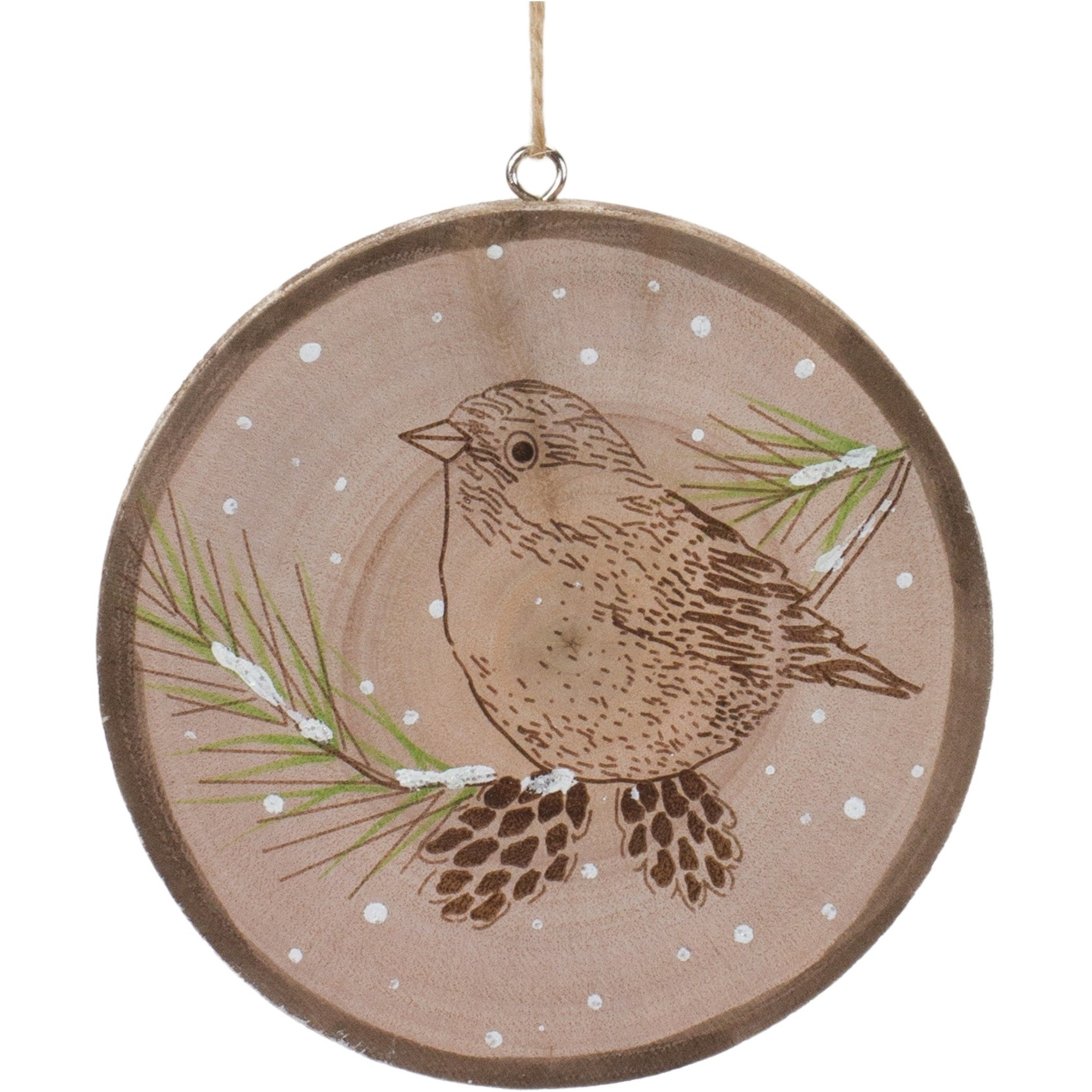 Wood Bird Tree Disc Ornament (Set of 12)