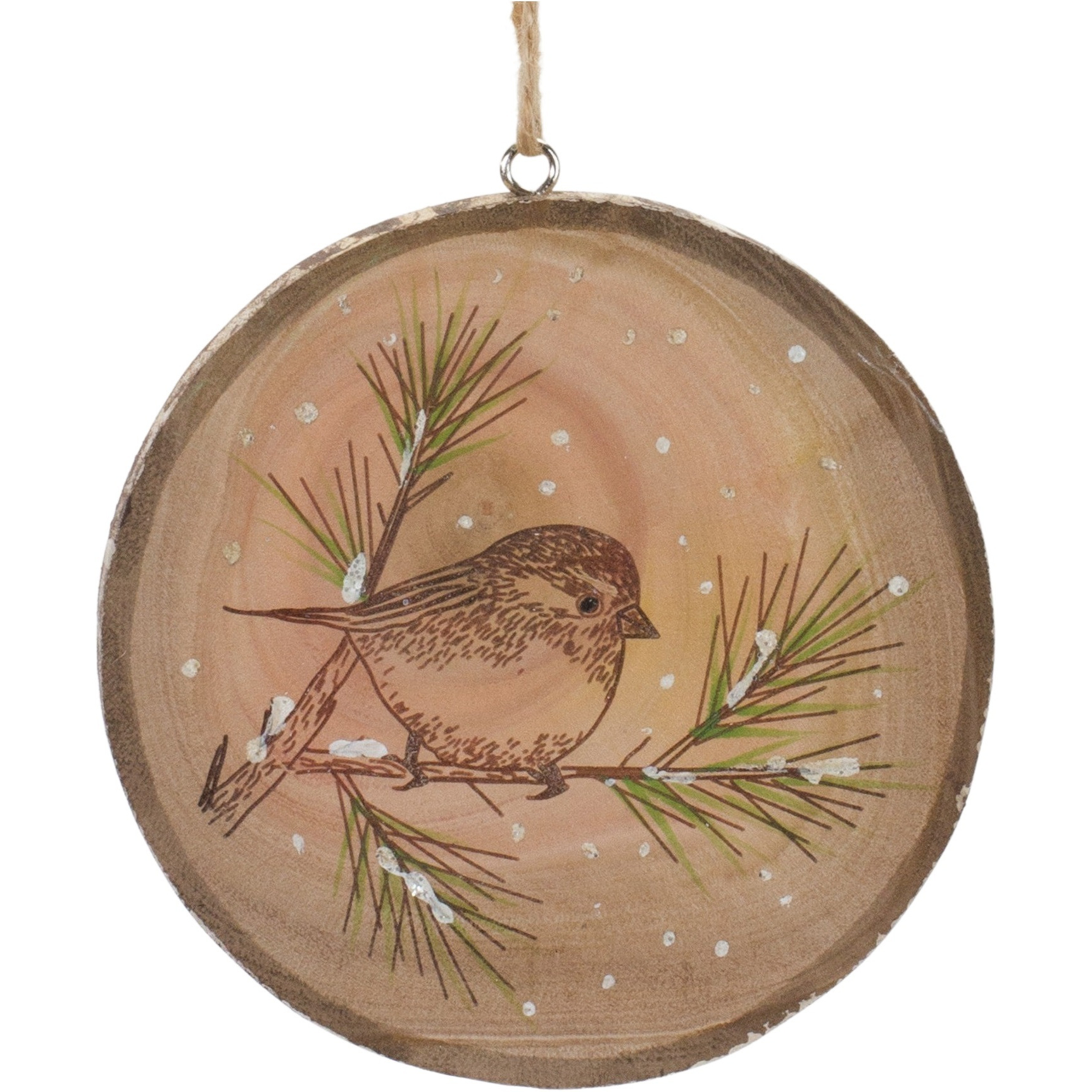 Wood Bird Tree Disc Ornament (Set of 12)