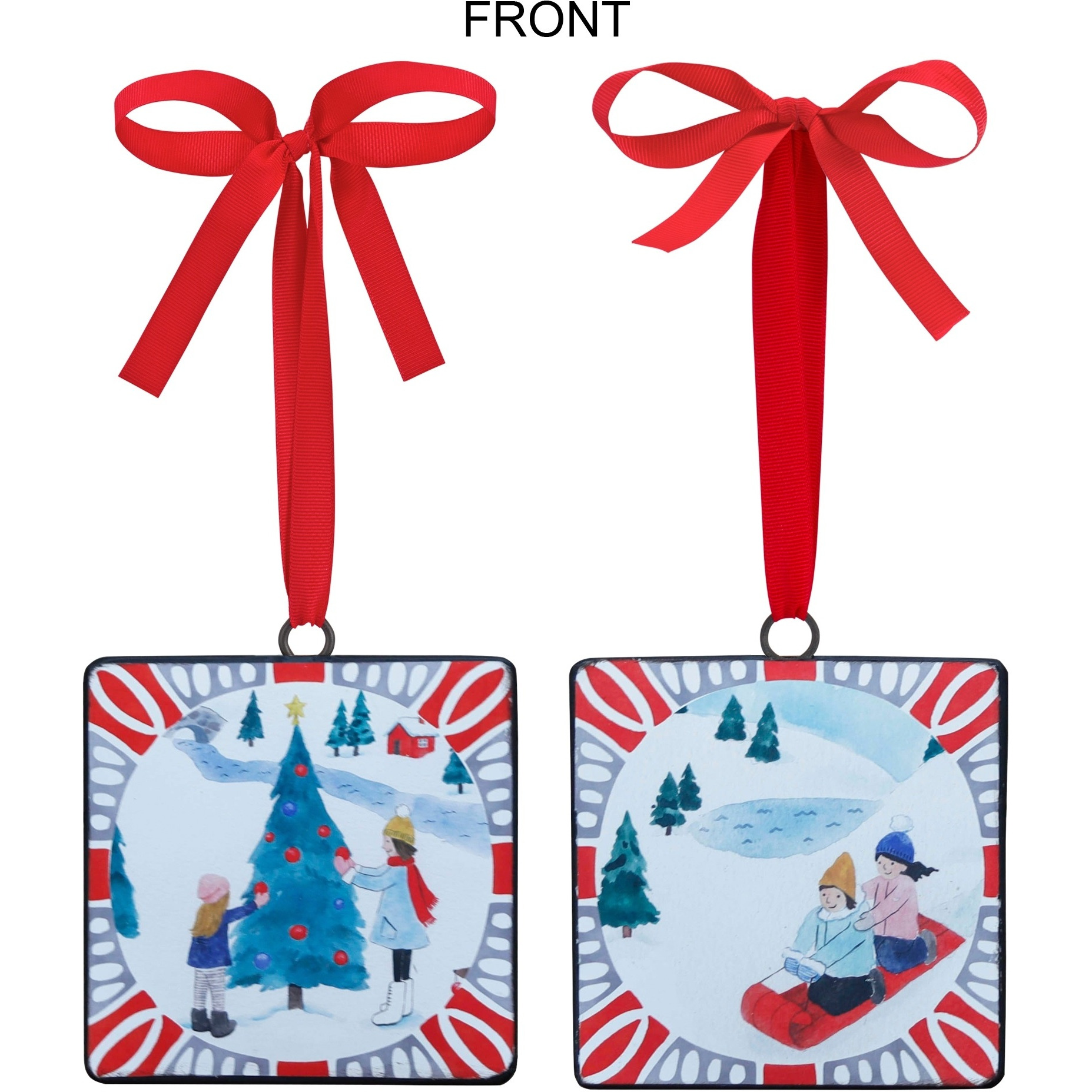 Sledding and Christmas Tree Ornament (Set of 12)
