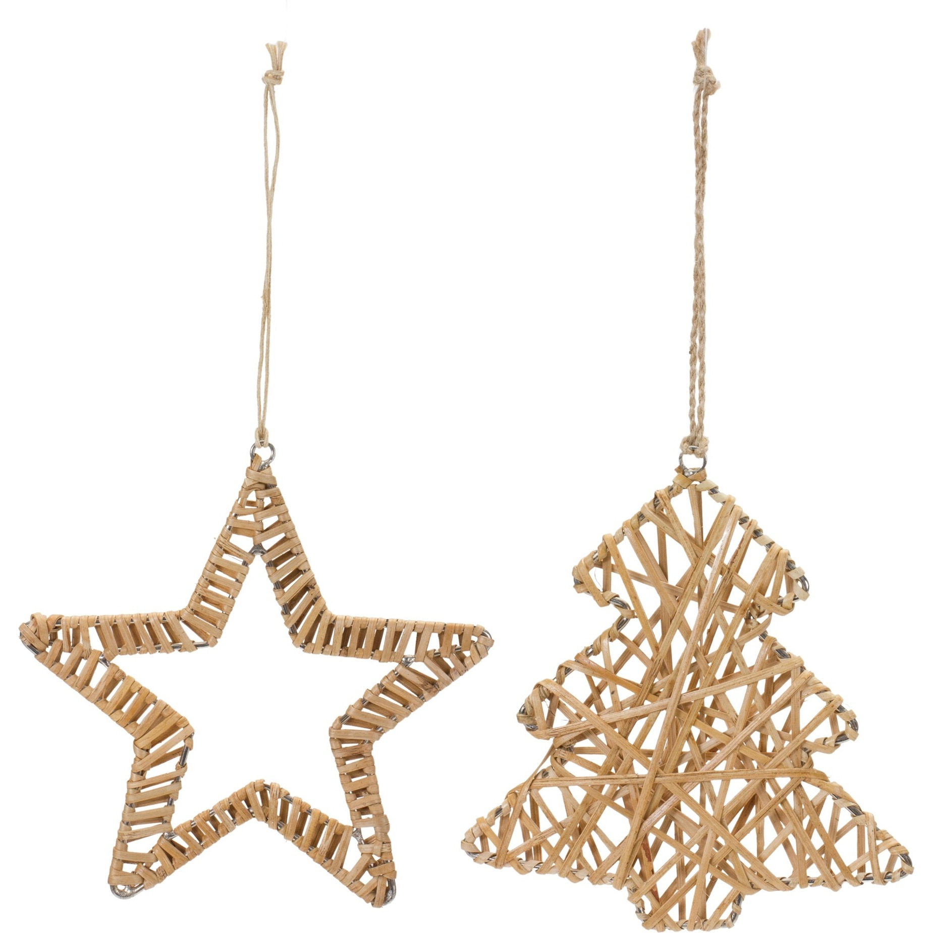 Woven Rattan Star and Tree Ornament (Set of 12)