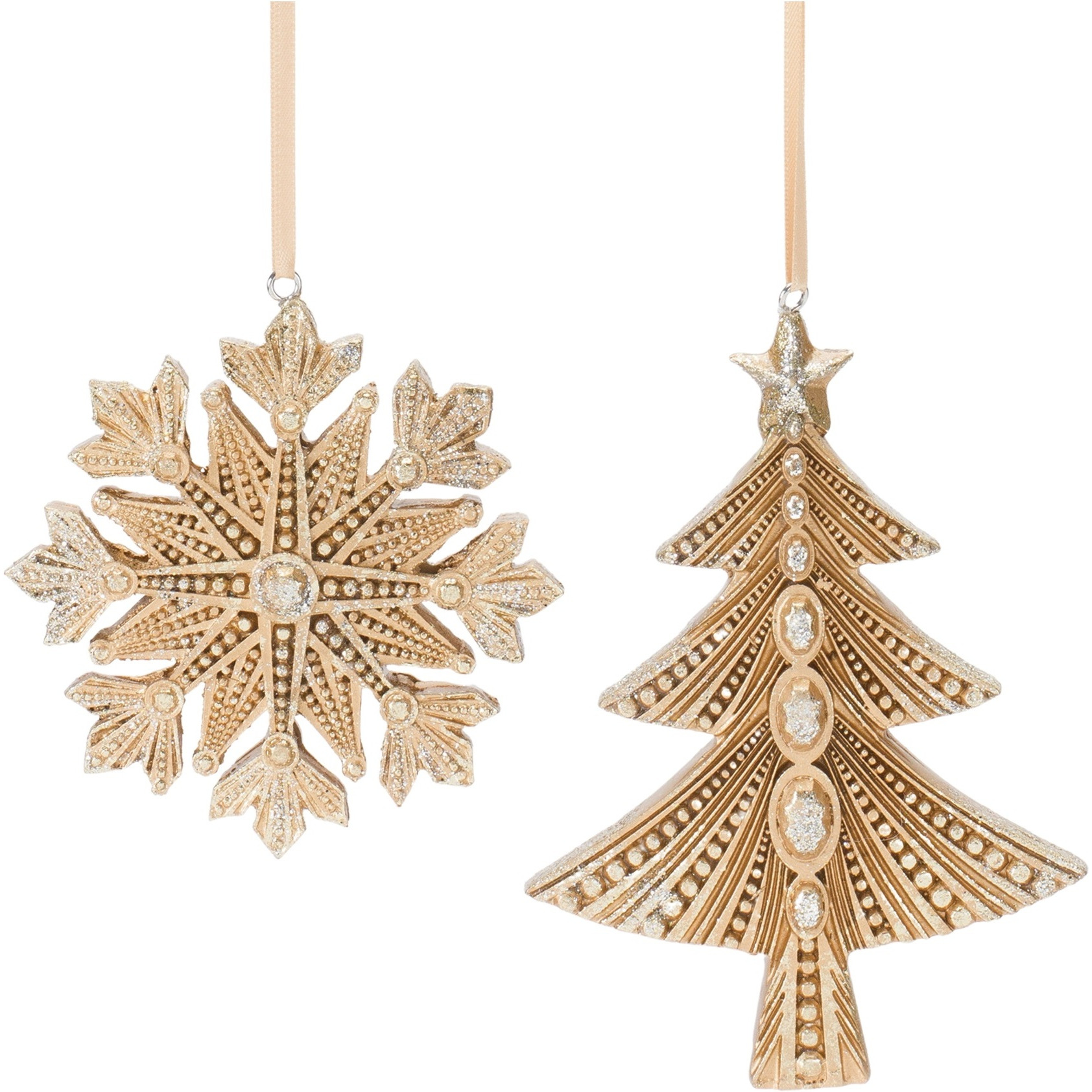 Glittered Pine Tree and Snowflake Ornament (Set of 12)