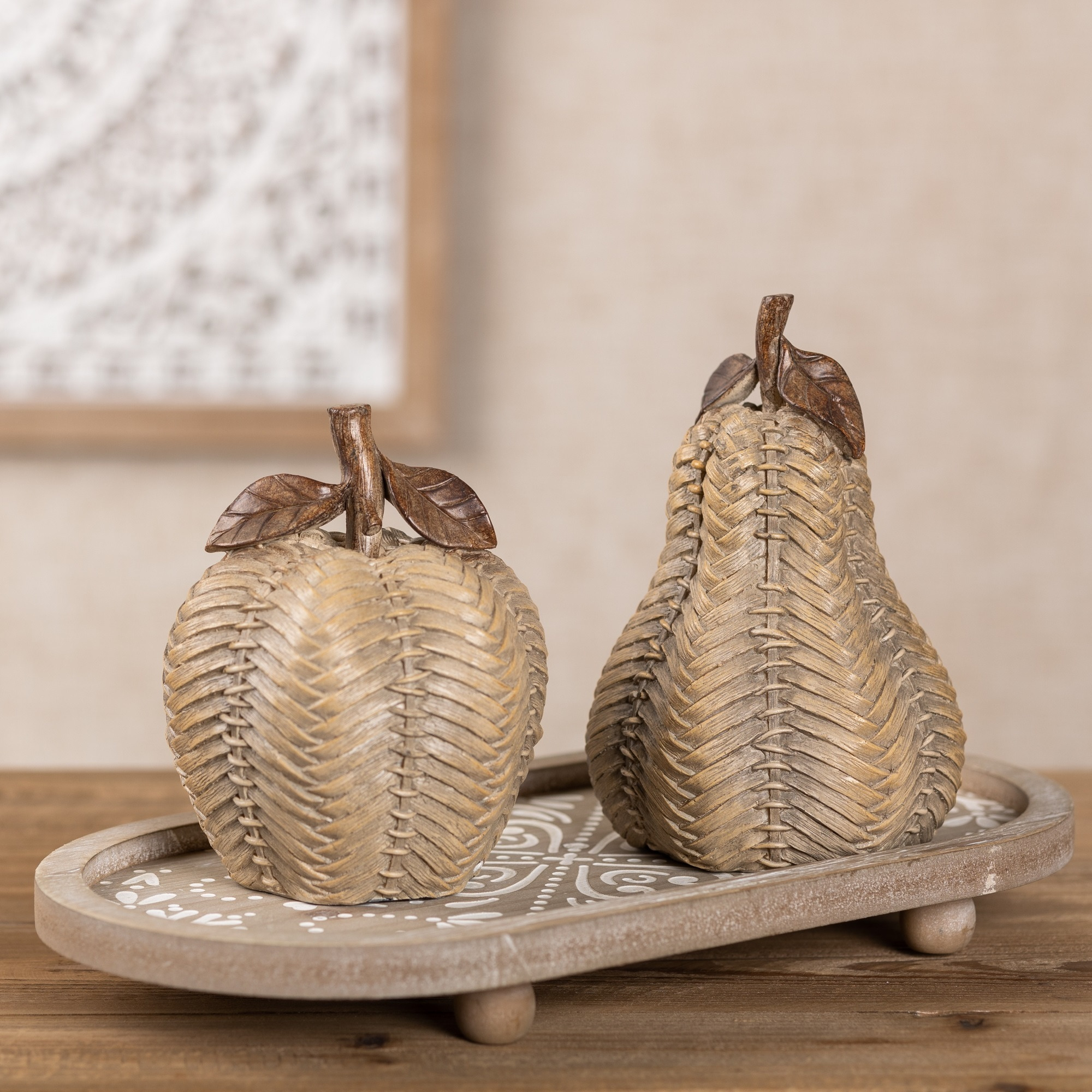 Wicker Apple and Pear Dcor (Set of 2)