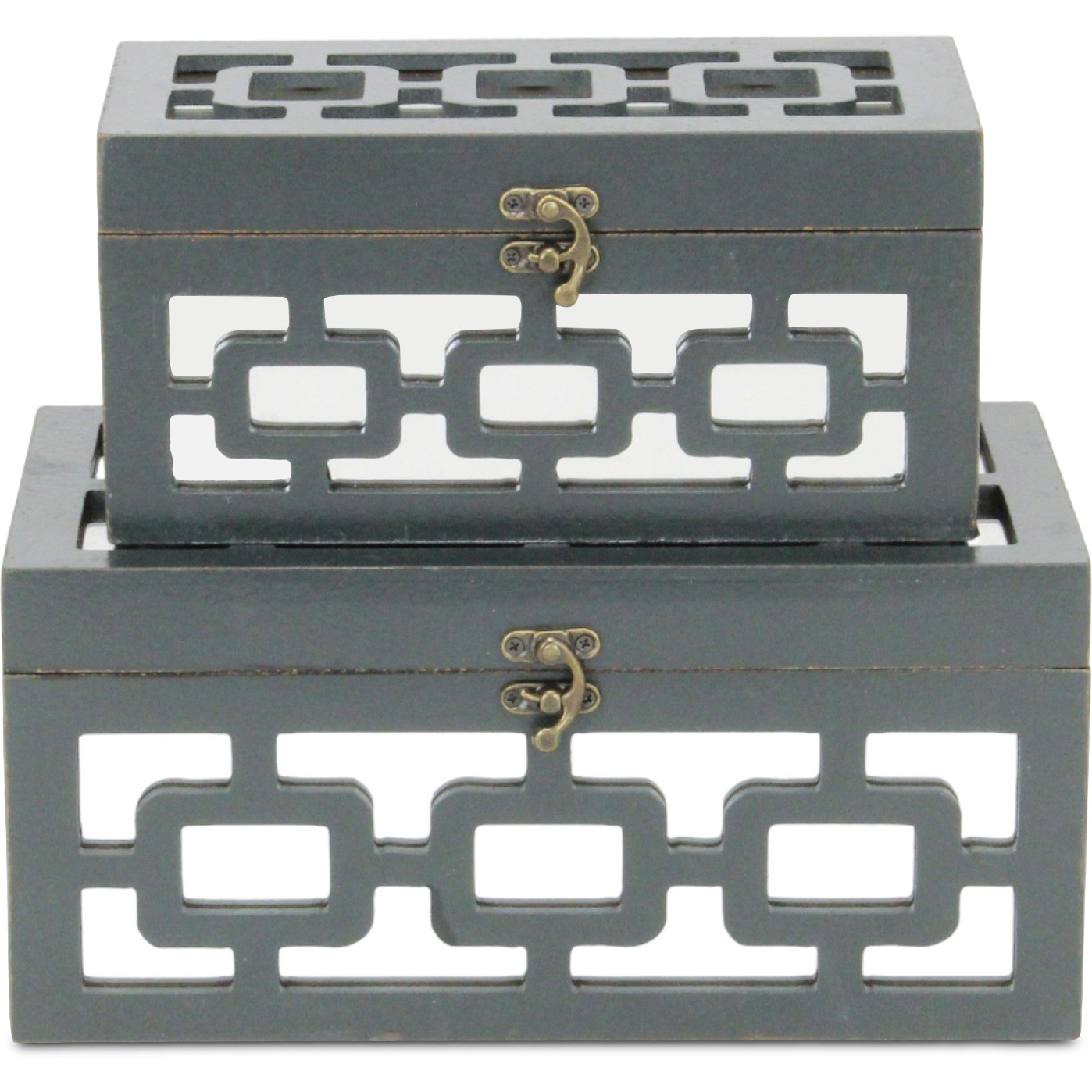 Tessera Set of 2 Distressed Mirrored Wood Boxes - Dark Gray