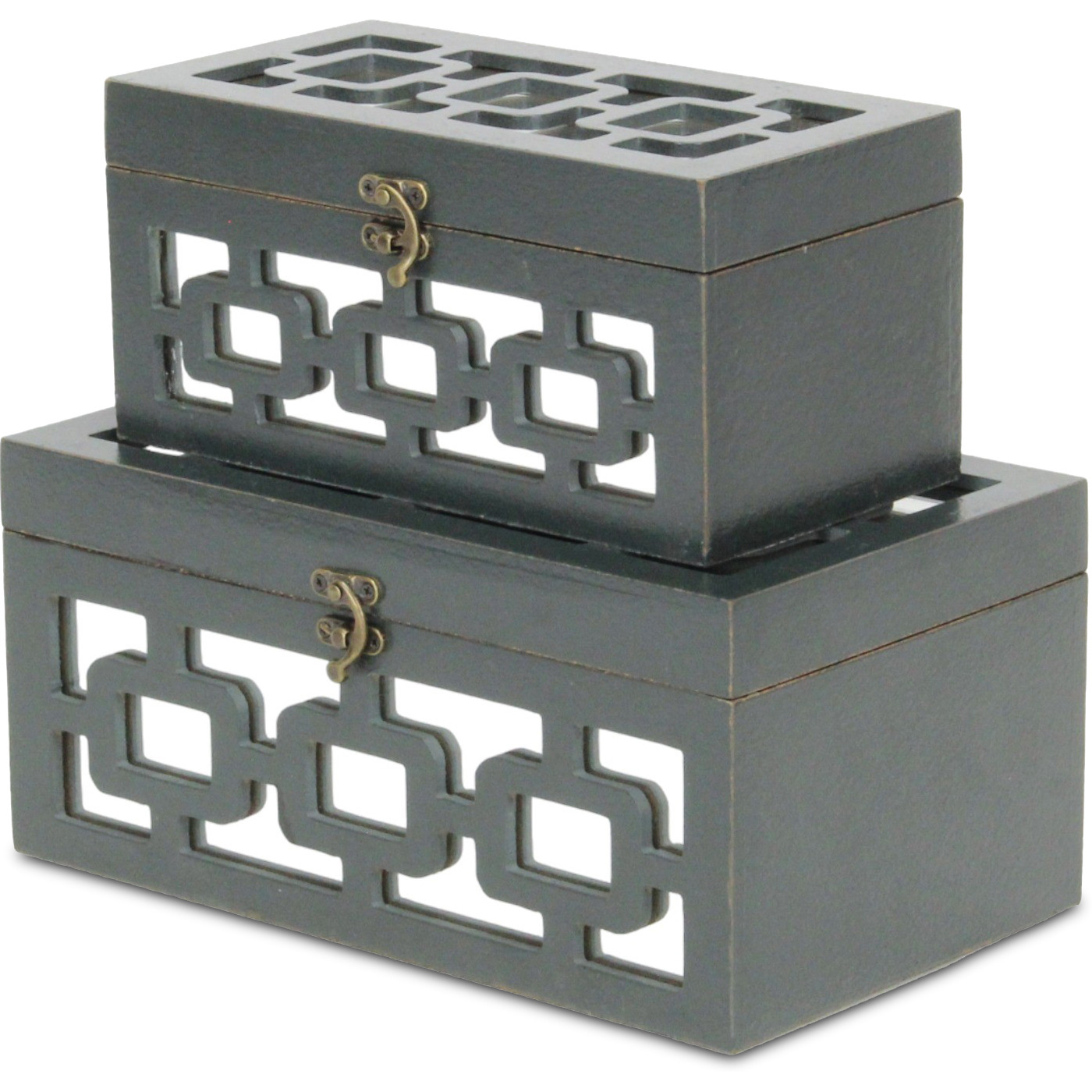 Tessera Set of 2 Distressed Mirrored Wood Boxes - Dark Gray