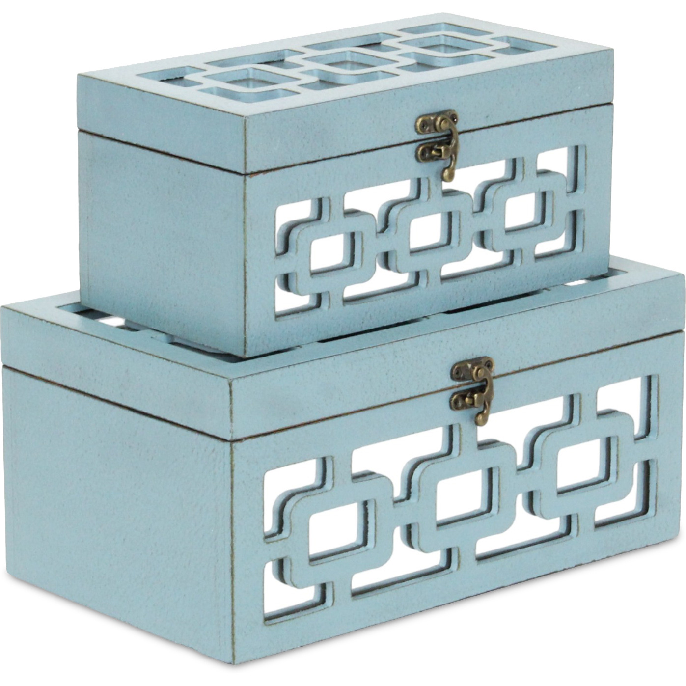 Tessera Set of 2 Distressed Mirrored Wood Boxes - Blue