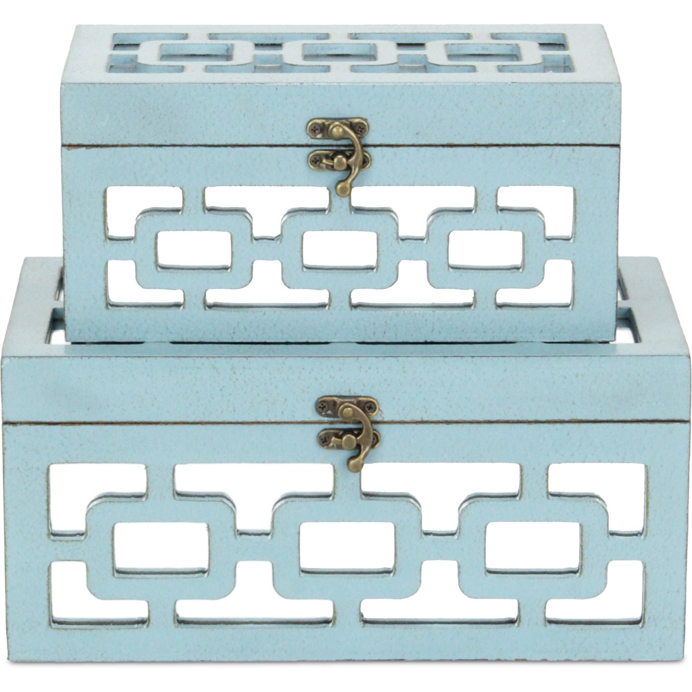 Tessera Set of 2 Distressed Mirrored Wood Boxes - Blue
