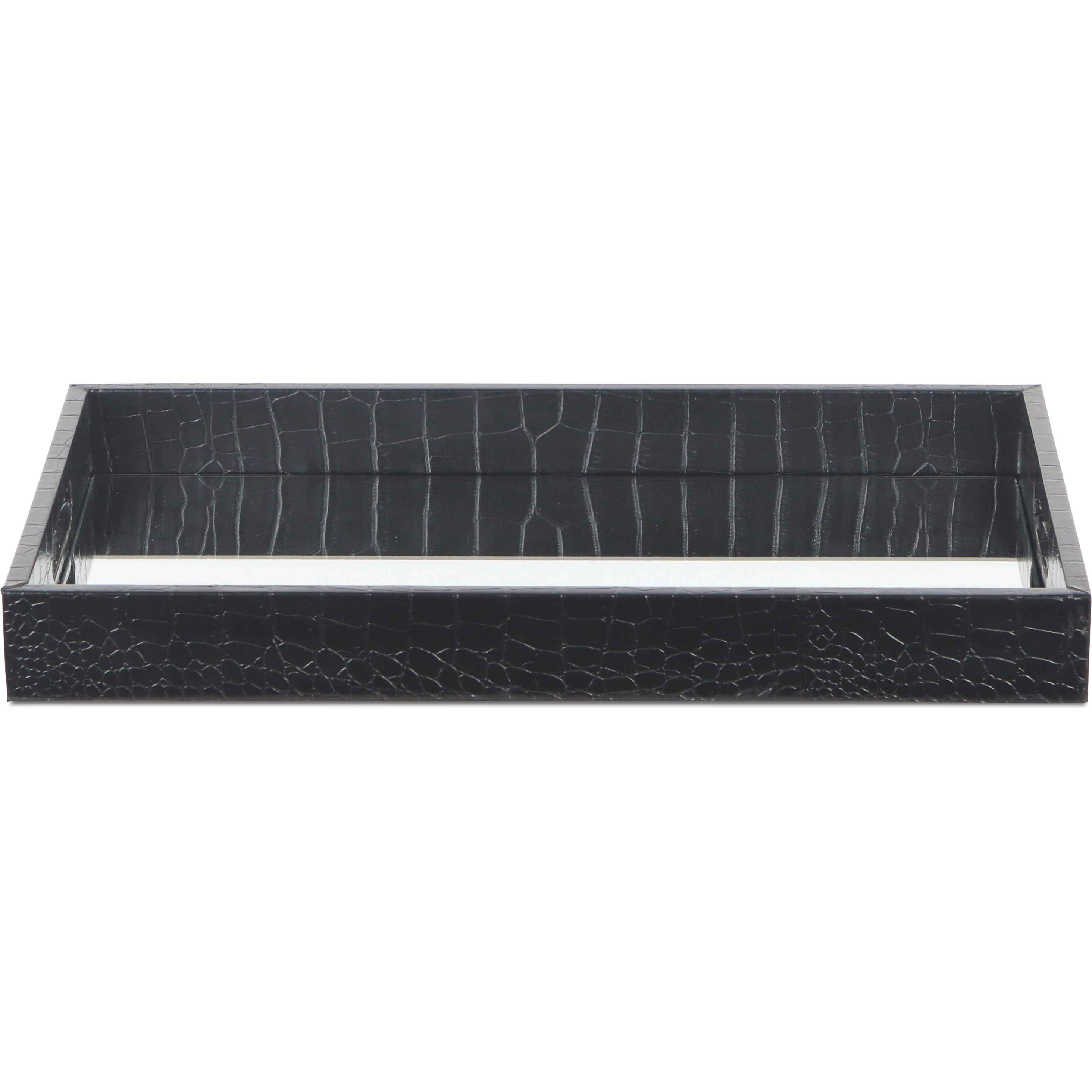 Slade Black Faux Snakeskin Mirrored Tray