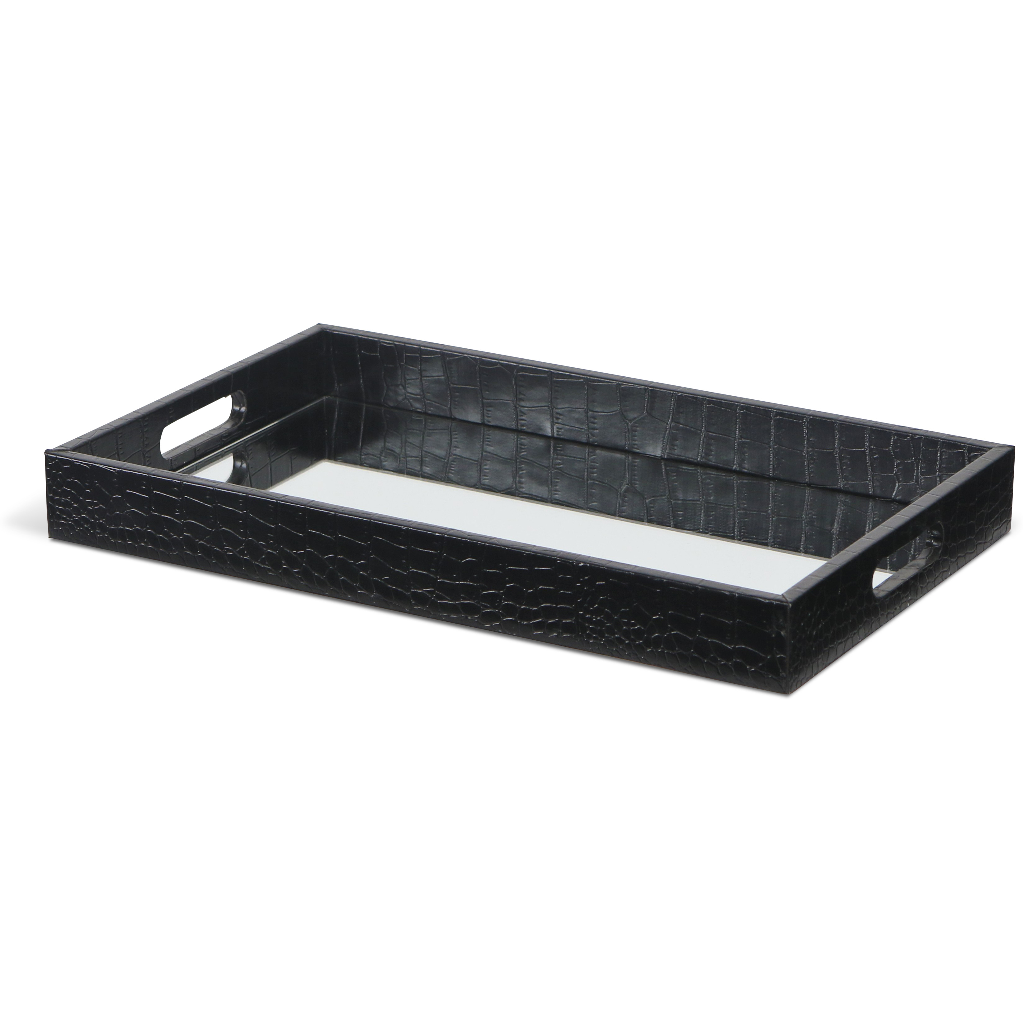 Slade Black Faux Snakeskin Mirrored Tray