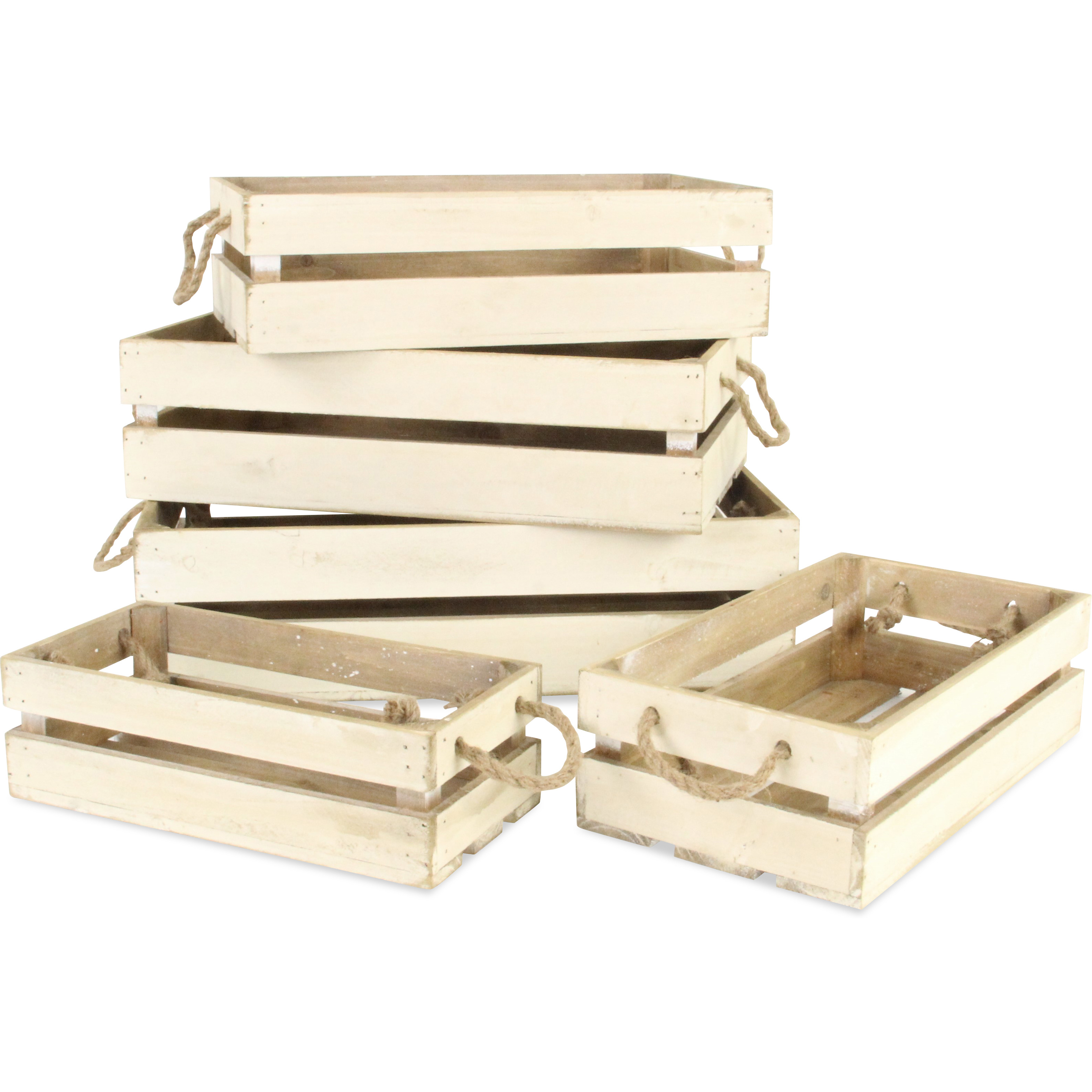 Kinsley Set of 5 Slatted Wood Crates