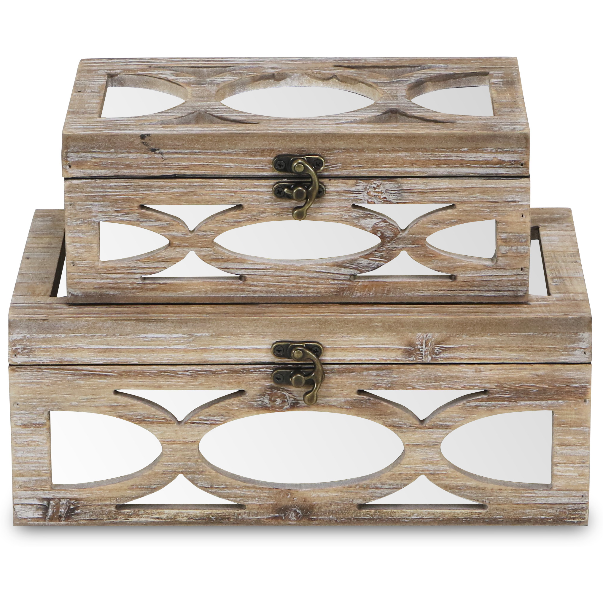 Twyla Set of 2 Mirror Overlayed Wood Boxes