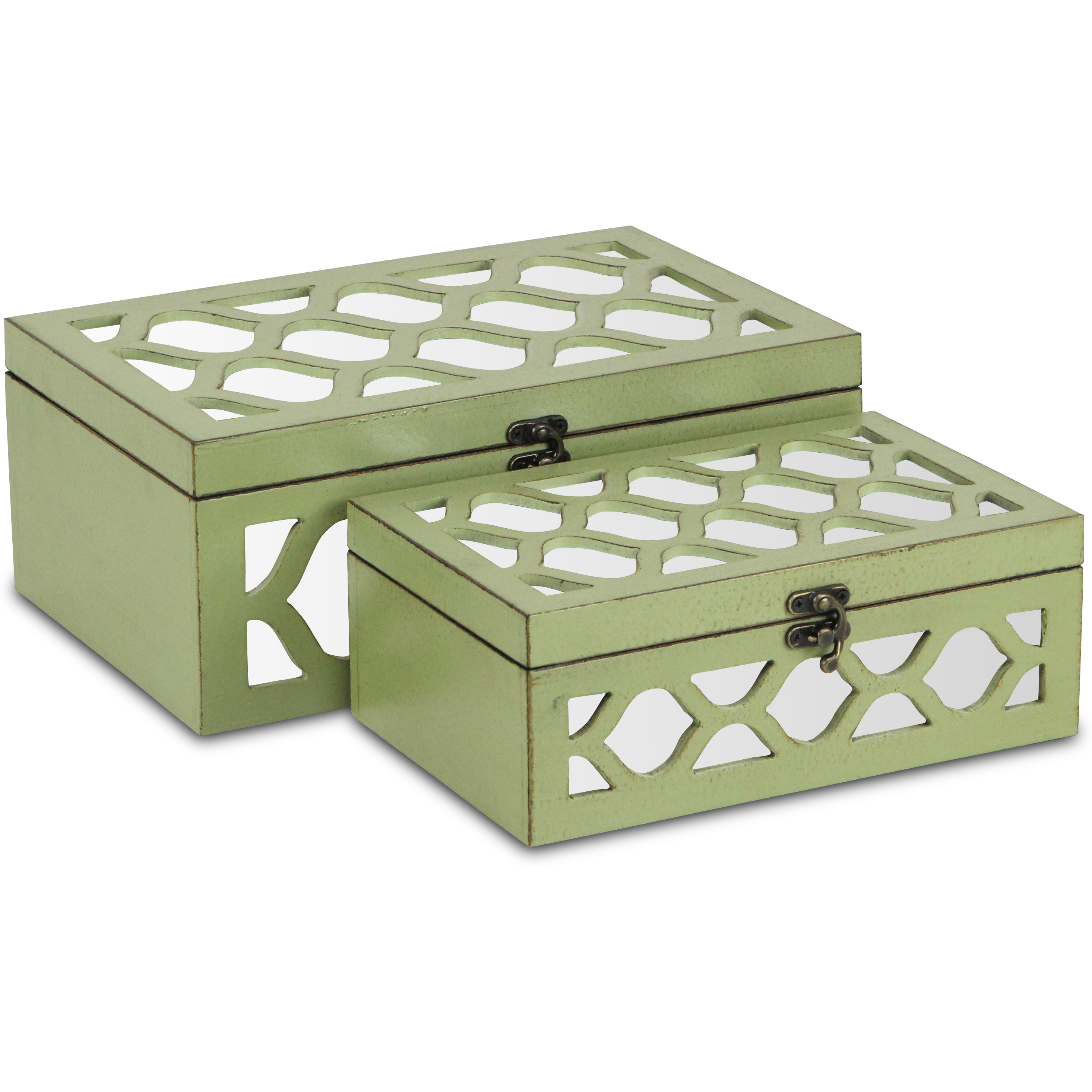 Serapha Set of 2 Mirror Overlayed Boxes - Green