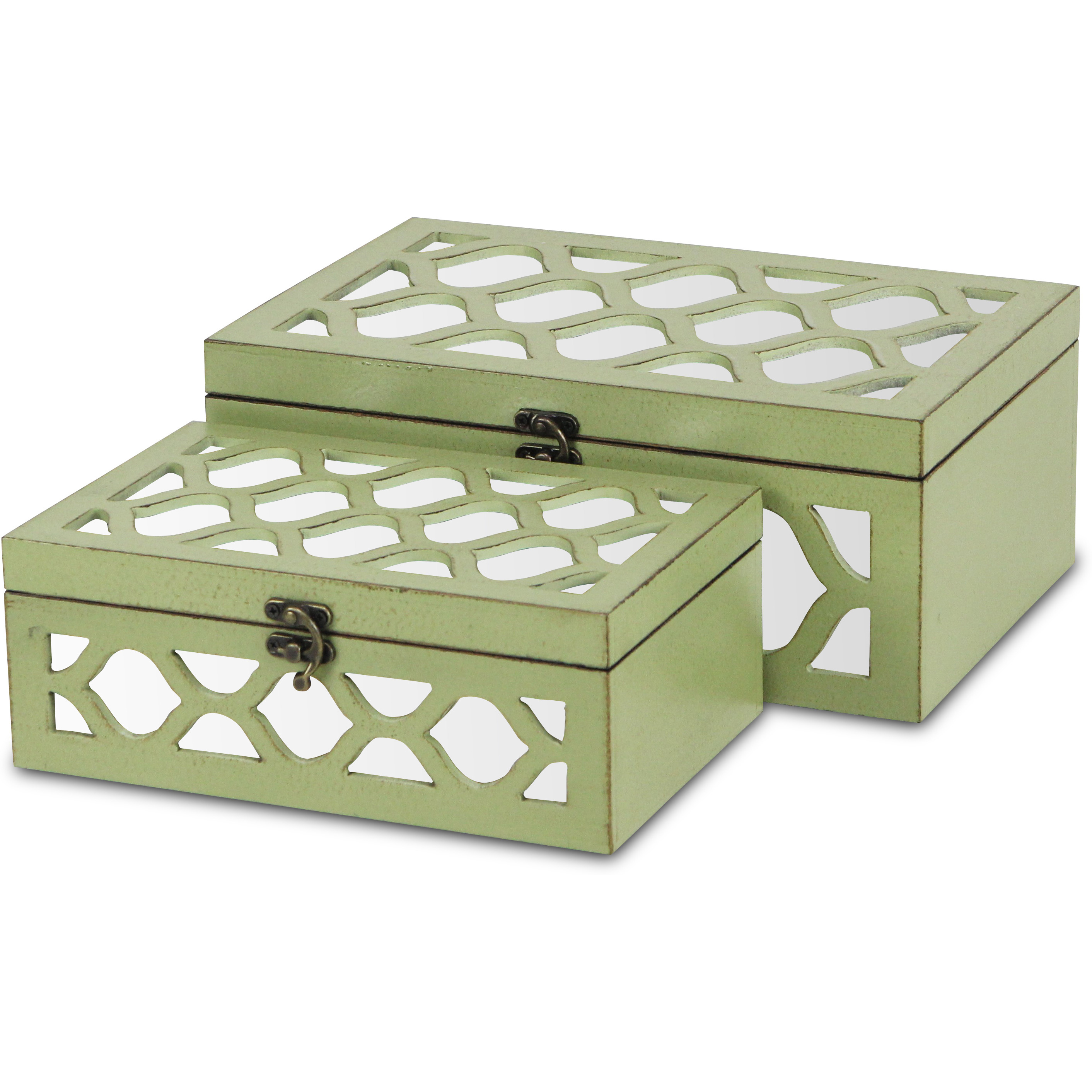 Serapha Set of 2 Mirror Overlayed Boxes - Green