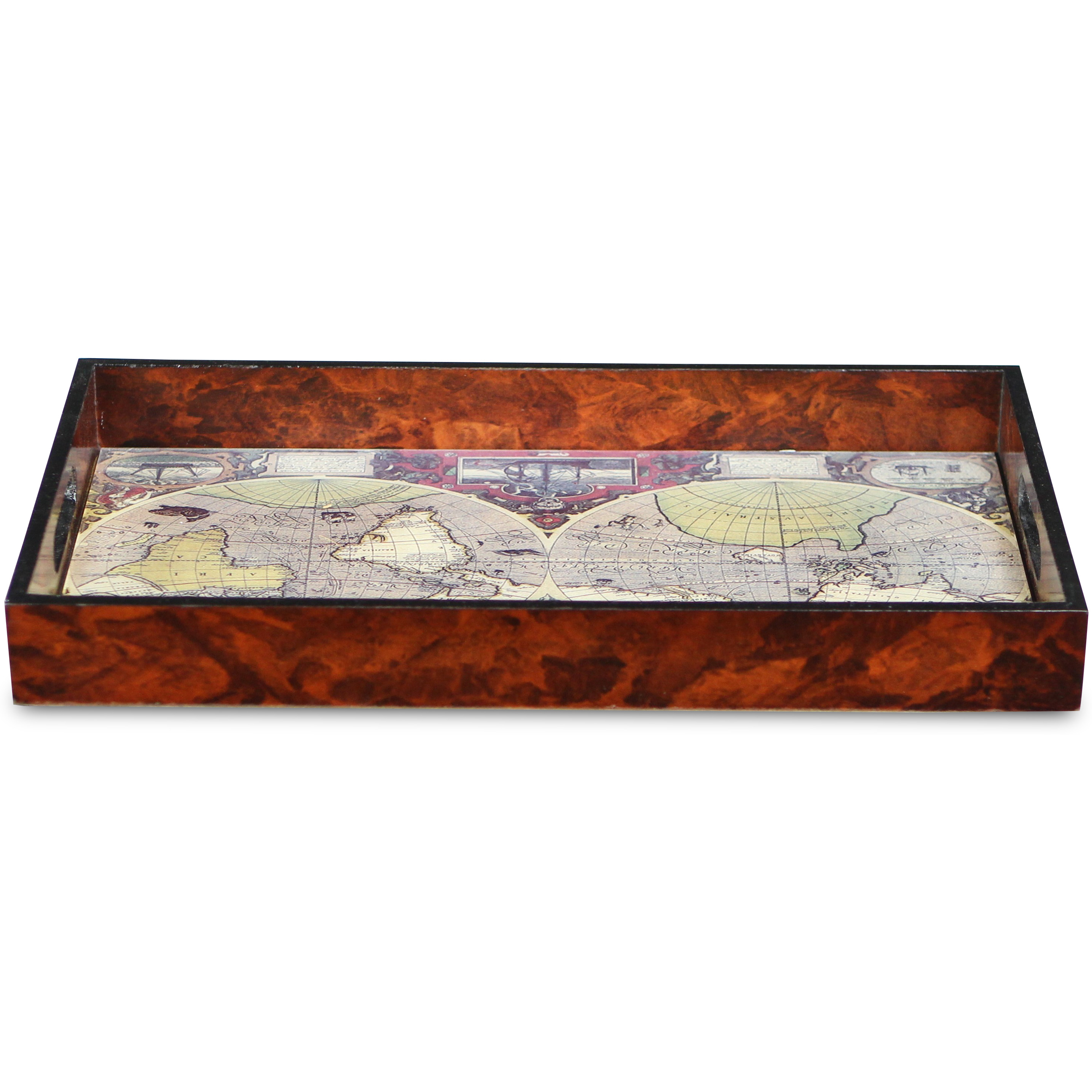 Emerson Wood Glass Topped Terrarum Map Tray