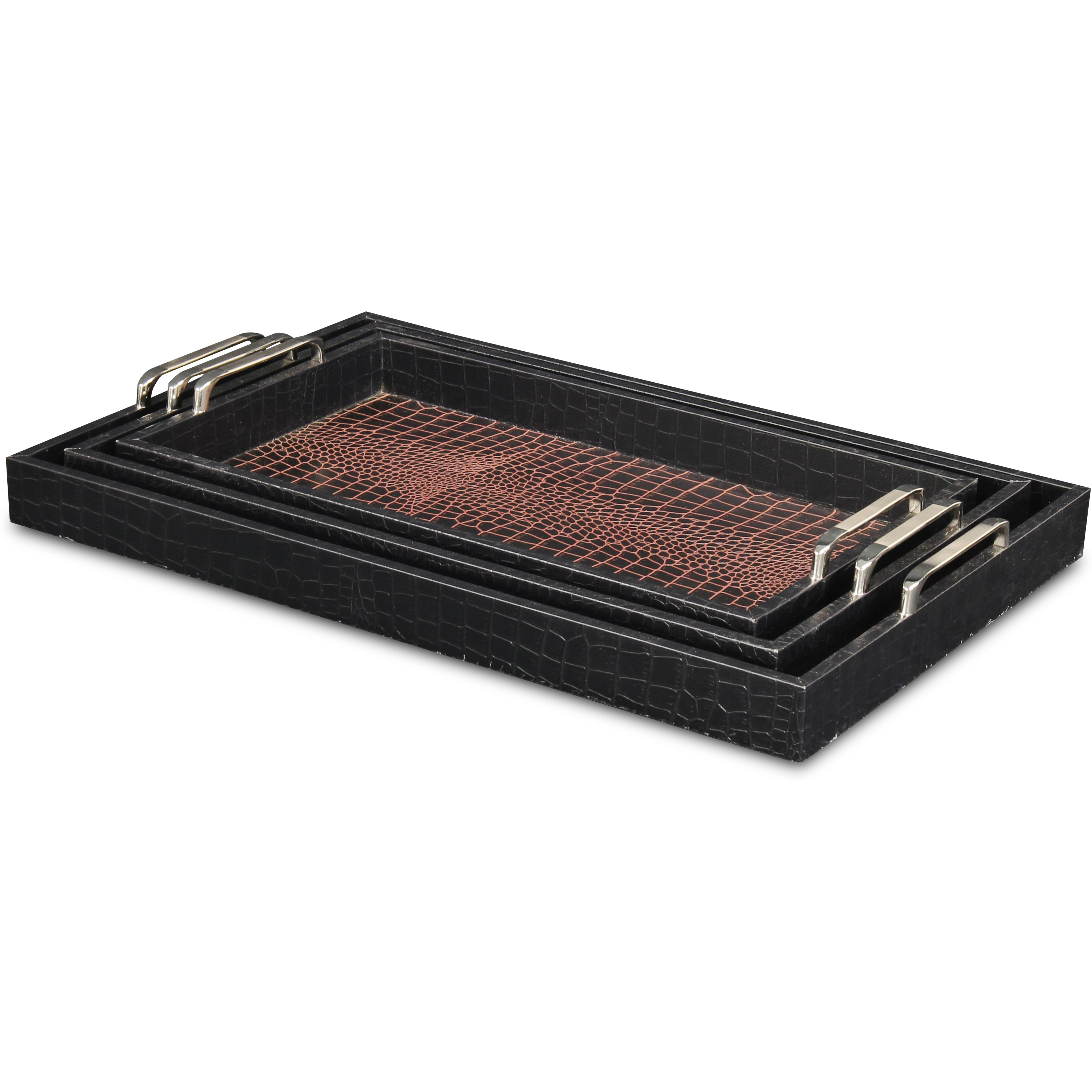 Aelon Set of 3 Vinyl Faux Alligator Skin Wood Trays