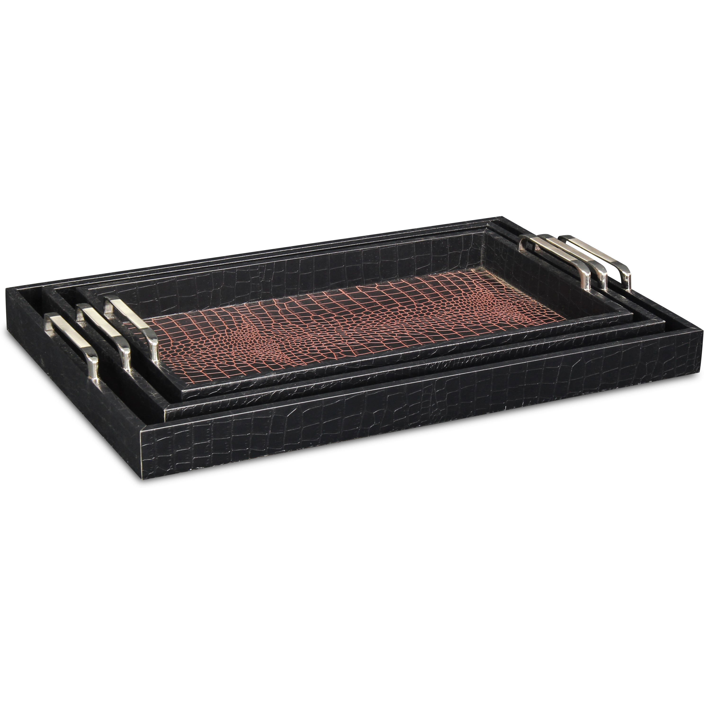 Aelon Set of 3 Vinyl Faux Alligator Skin Wood Trays