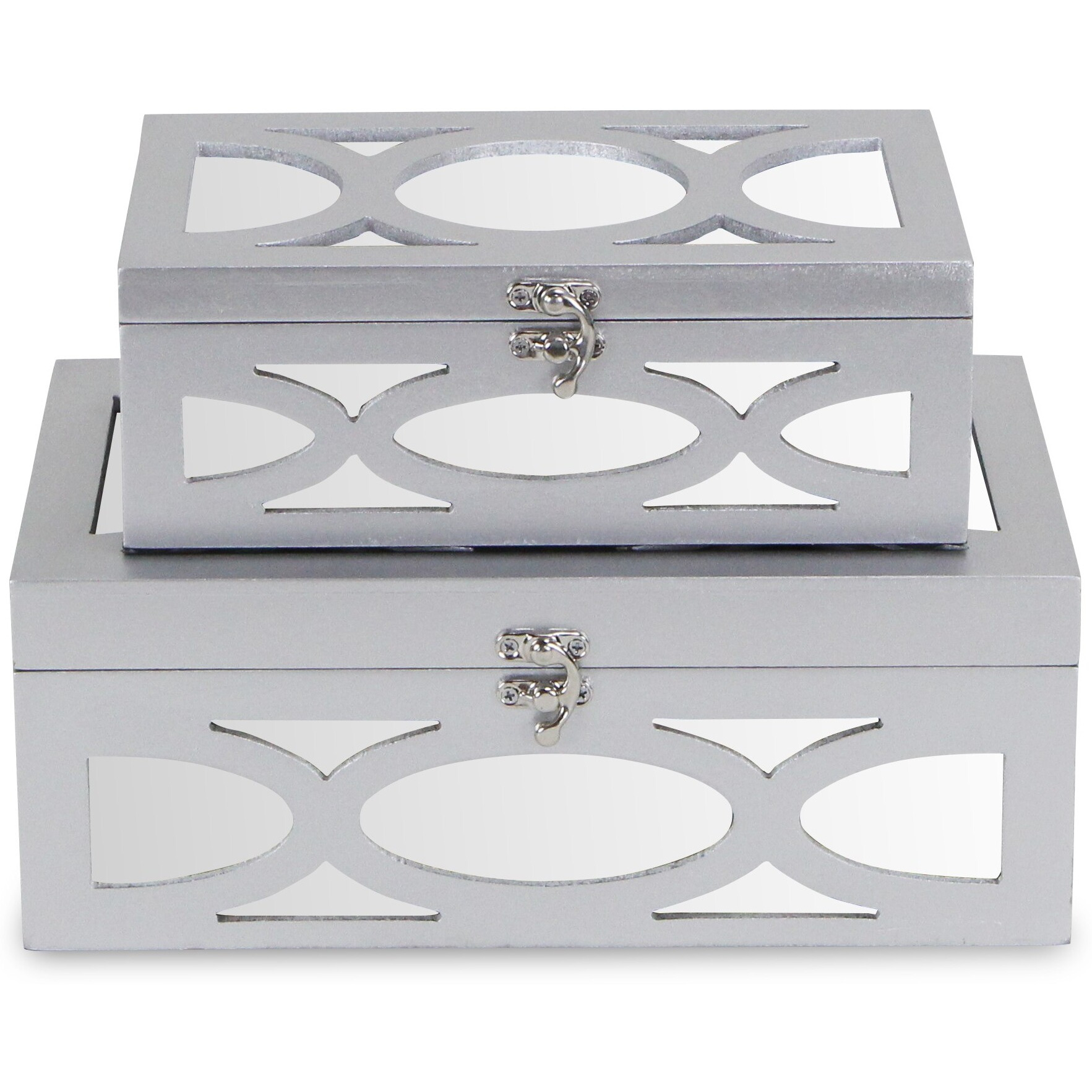 Harlane Set of 2 Overlayed Mirror, Silver Boxes