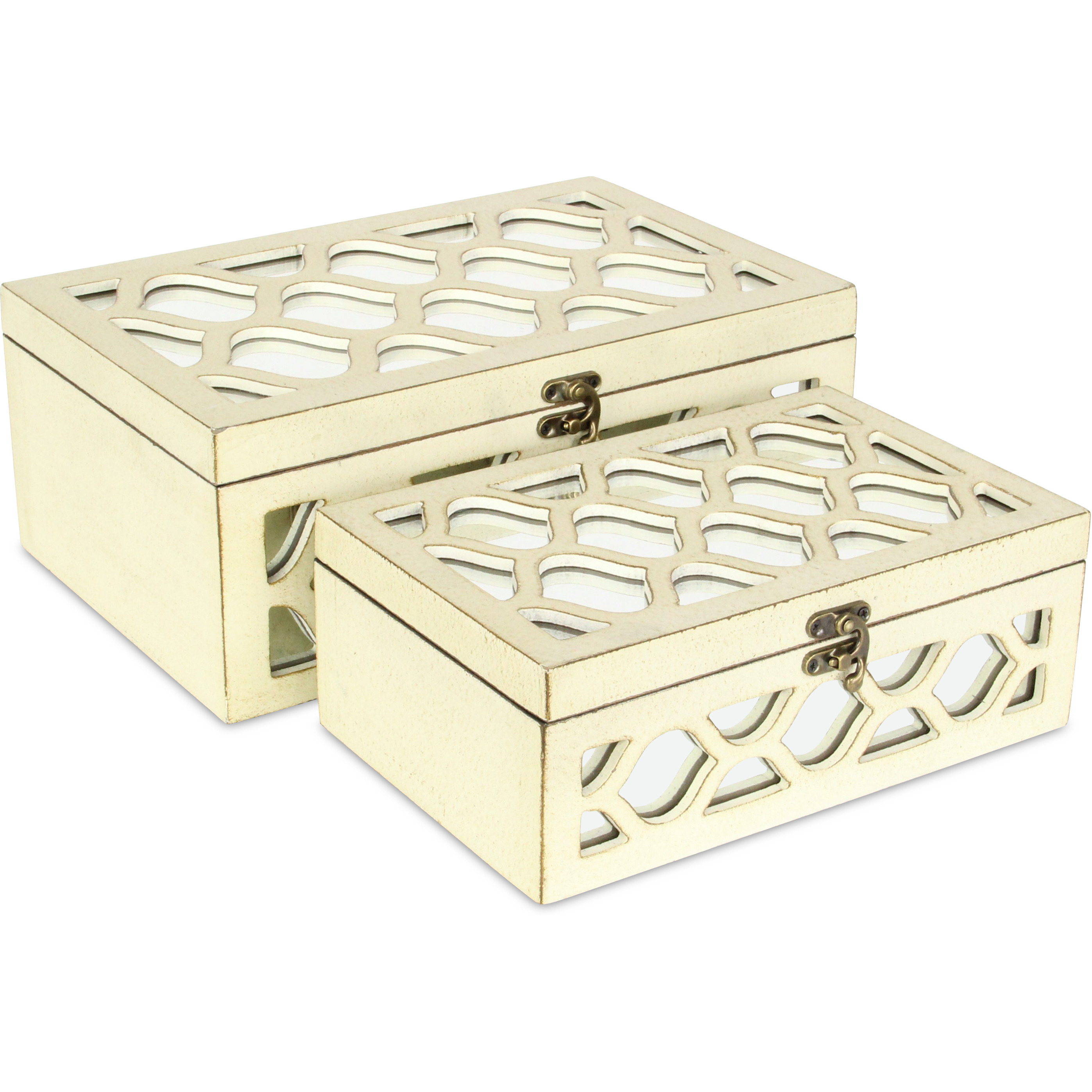 Serapha Set of 2 Mirror Overlayed Boxes - White