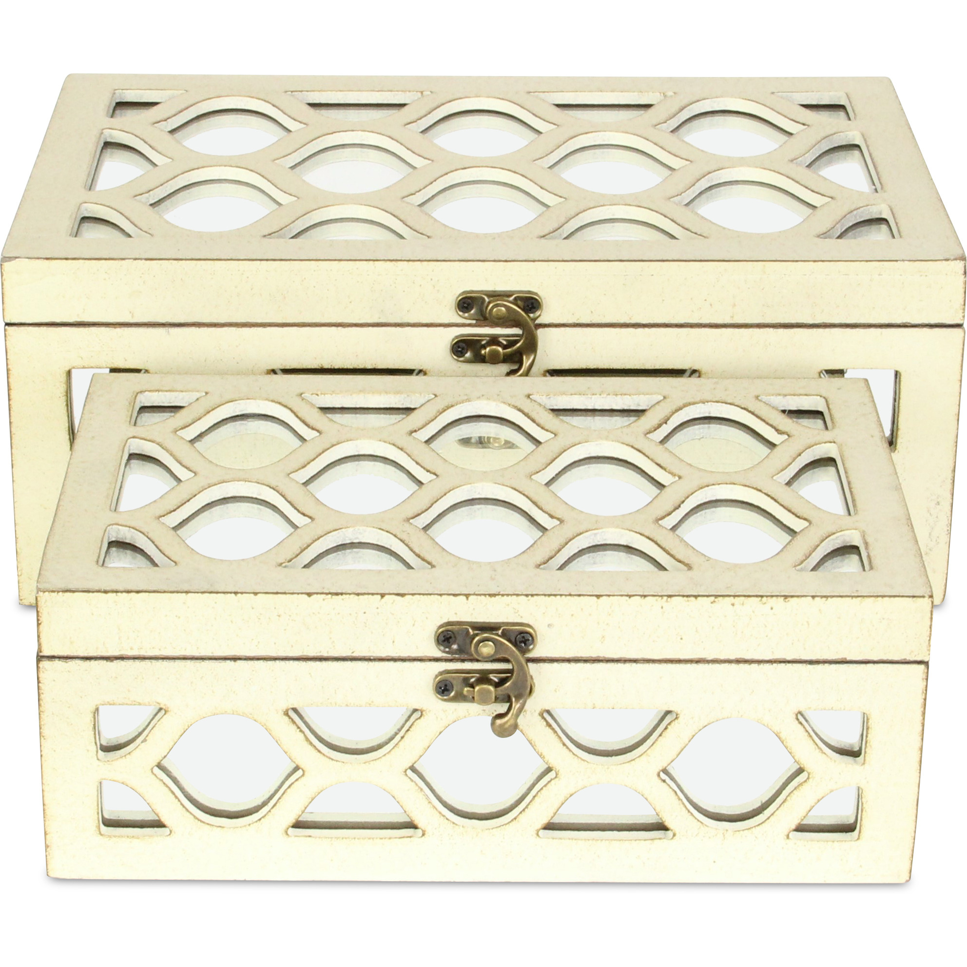 Serapha Set of 2 Mirror Overlayed Boxes - White