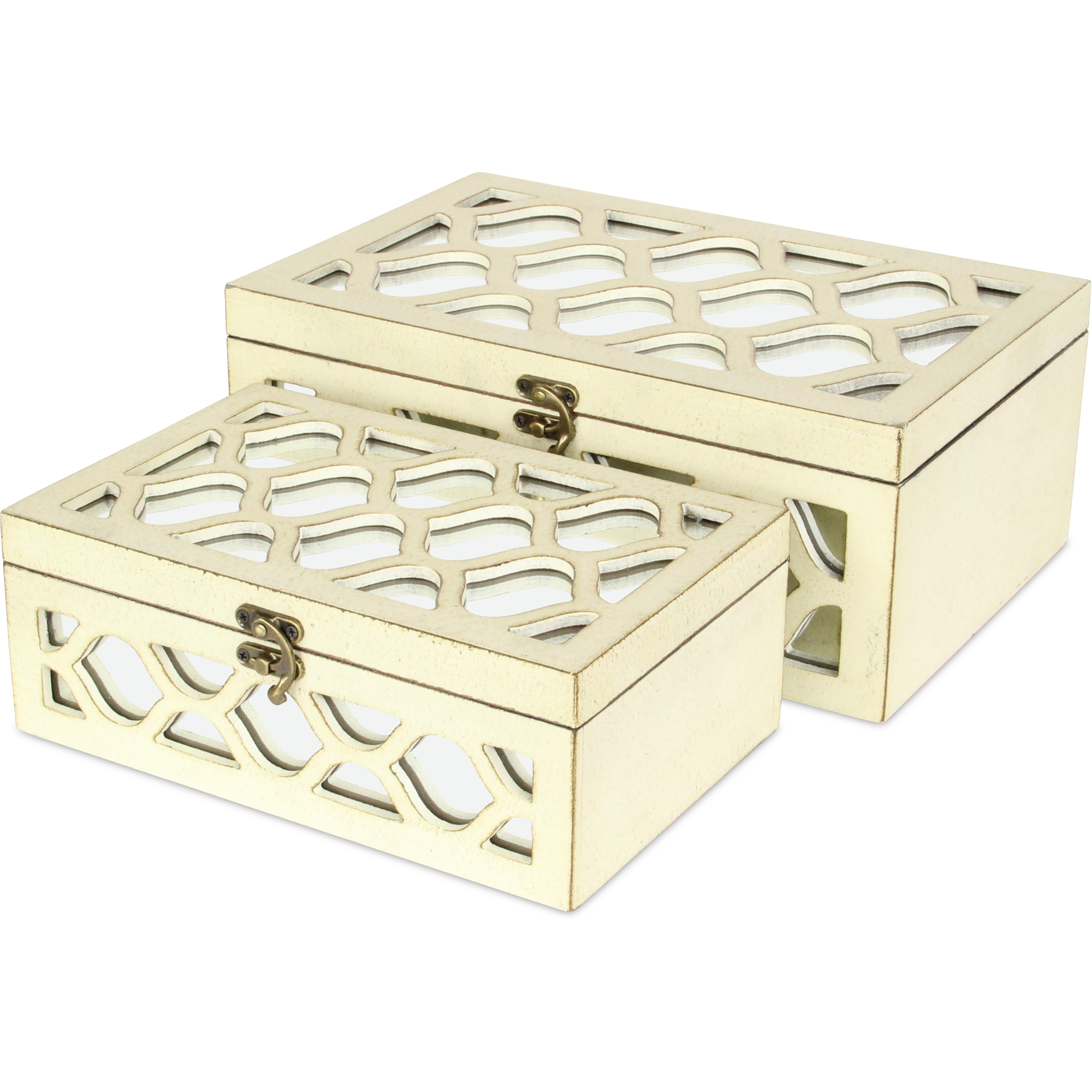 Serapha Set of 2 Mirror Overlayed Boxes - White