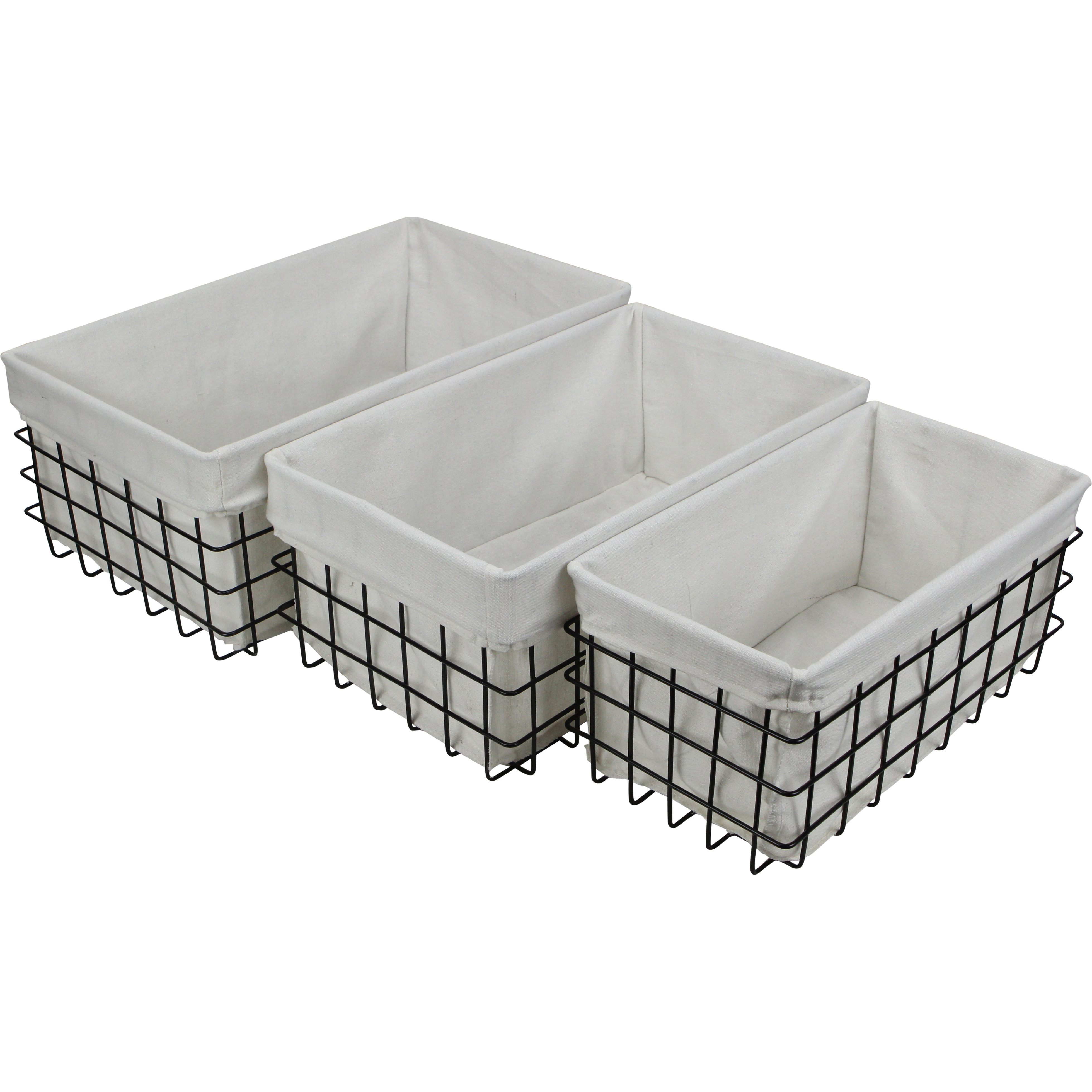Esker Set of 3 Lined Metal Wire Rectangular Baskets