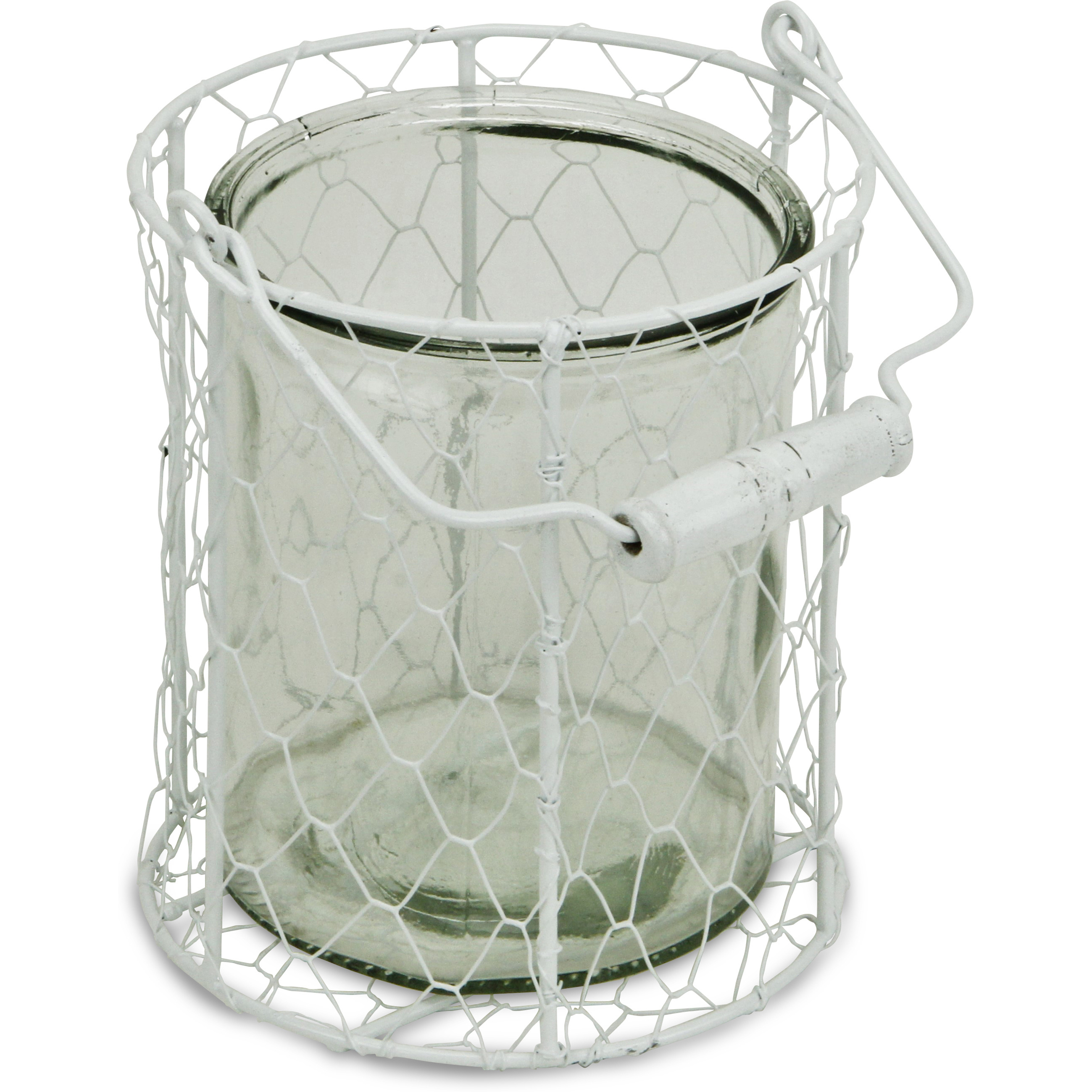 Belen Round Glass Jar in White Wire Basket - X-Large